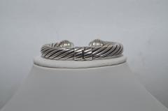 David Yurman Streling Silver Cable Bracelet Cuff Cabochon & Diamonds
