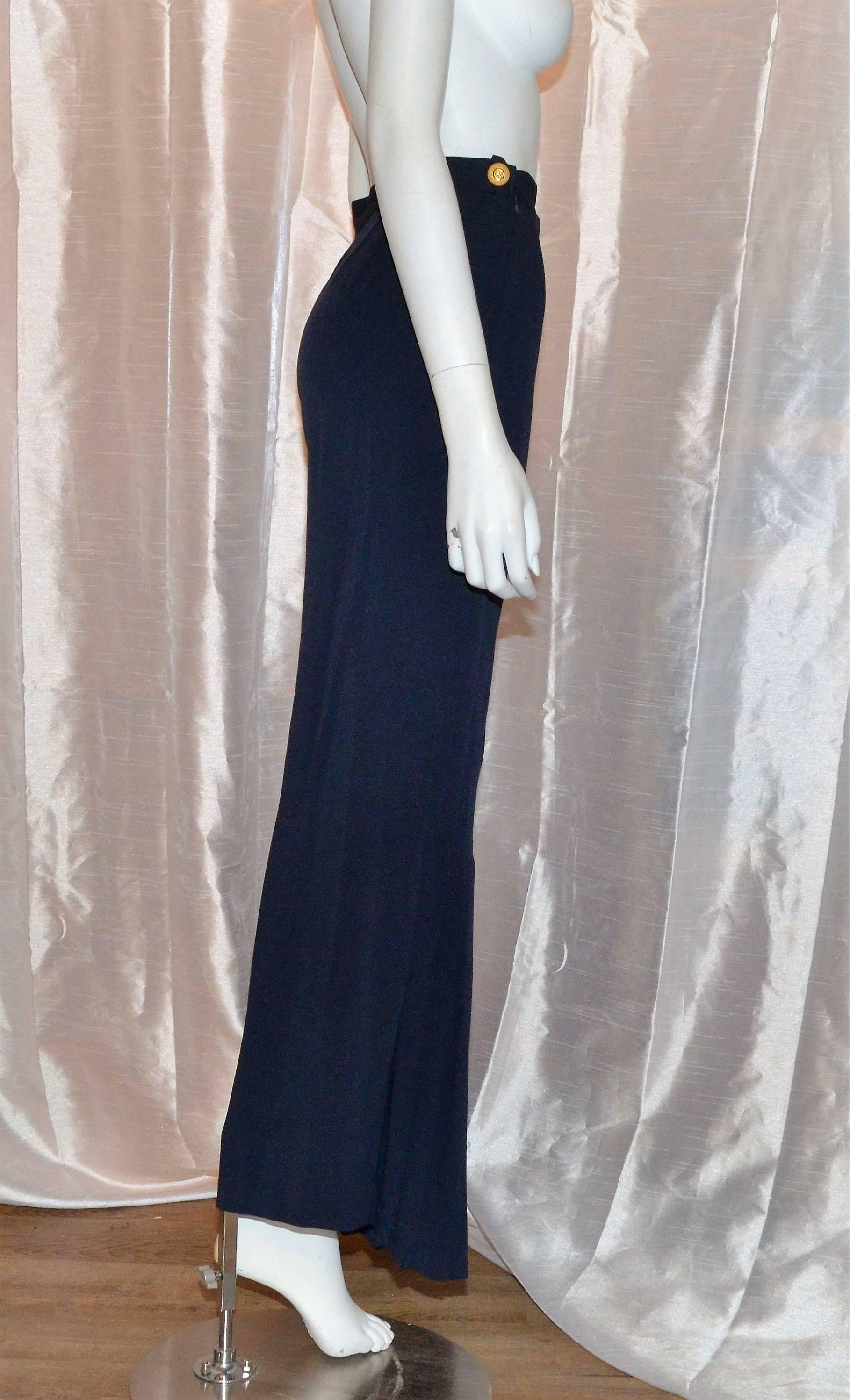 Chanel Navy Pleat Flare Pants  In Excellent Condition In Carmel, CA