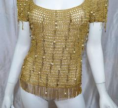 Loris Azzaro 1970s Vintage Gold Knit Chain Top