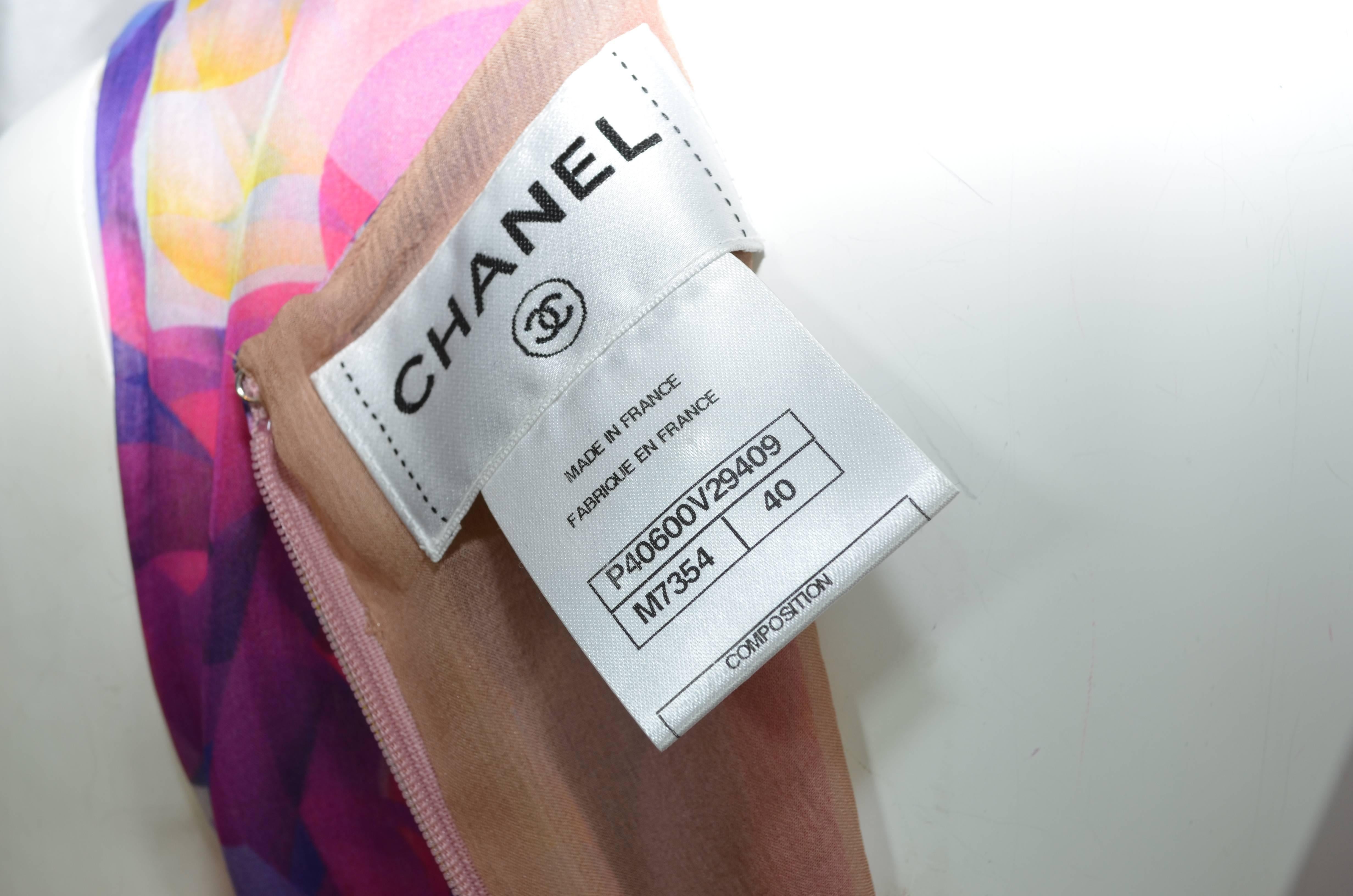 Chanel Recent Collection Floral Print Chiffon Dress In Excellent Condition In Carmel, CA