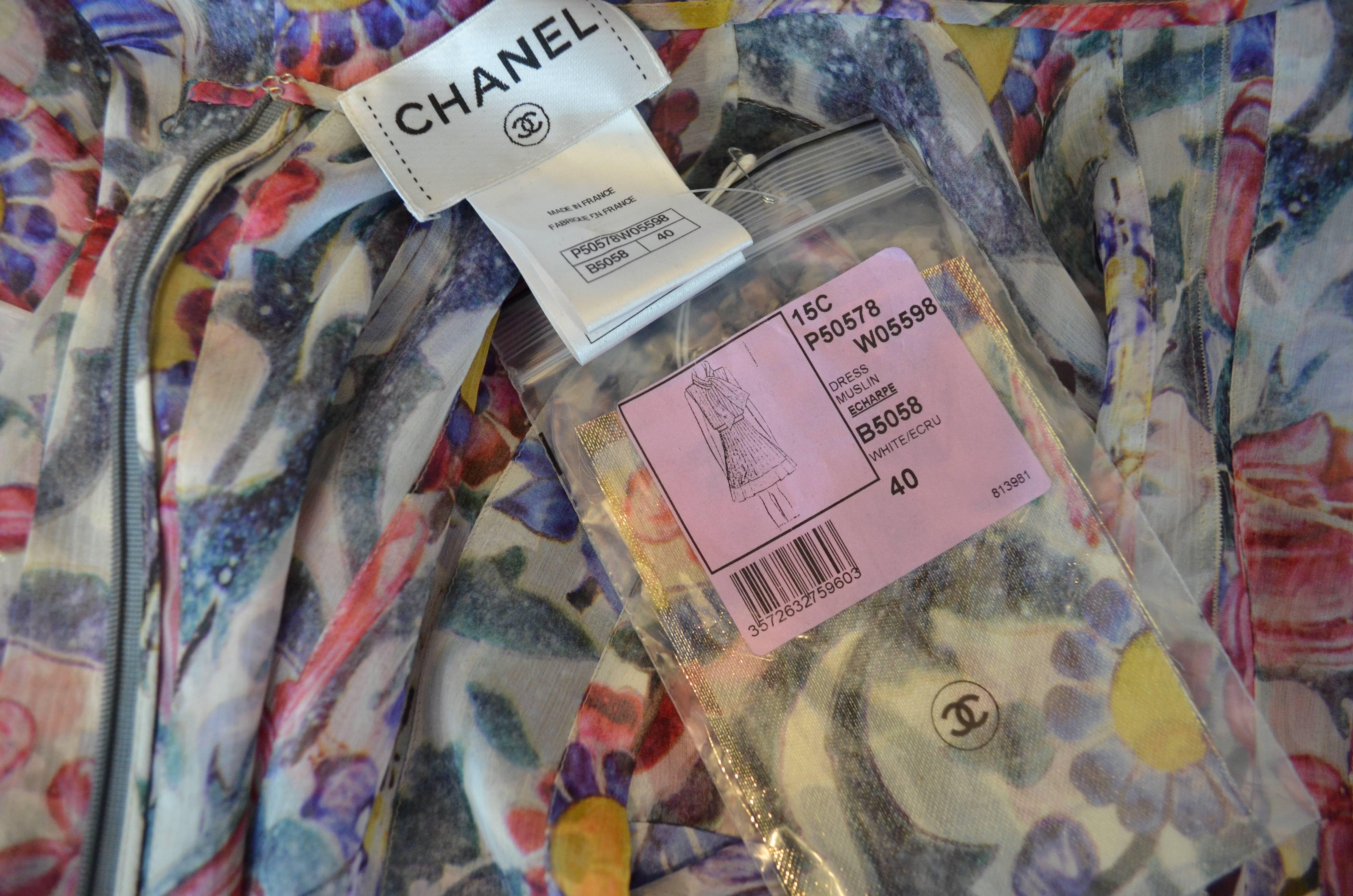 Chanel Resort 2015 Runway Chiffon Floral Dress and Scarf 1