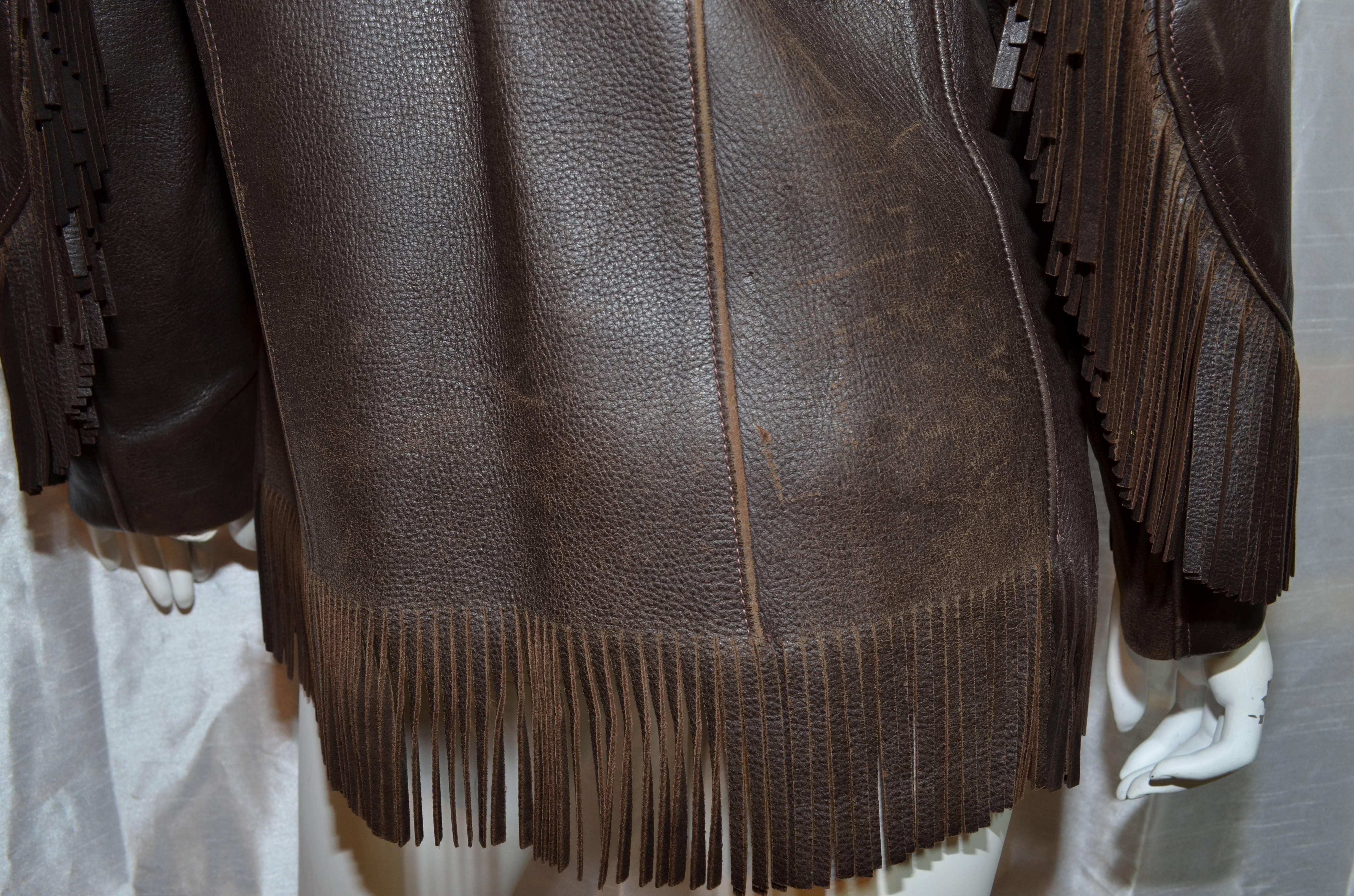 Women's Vintage Genuine Deerskin Leather Fringe Button Jacket