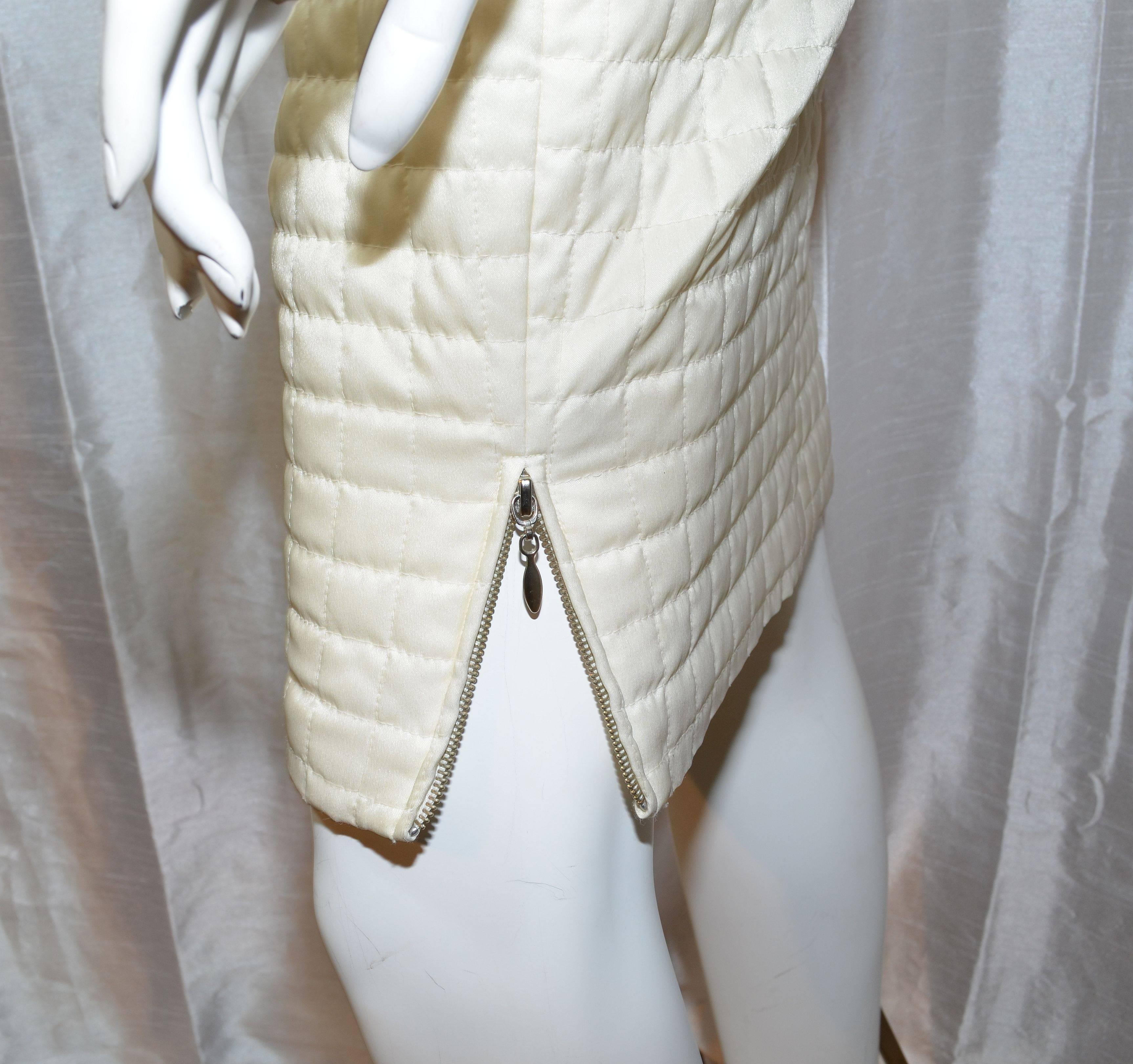 Beige Chanel Satin Quilted Skirt