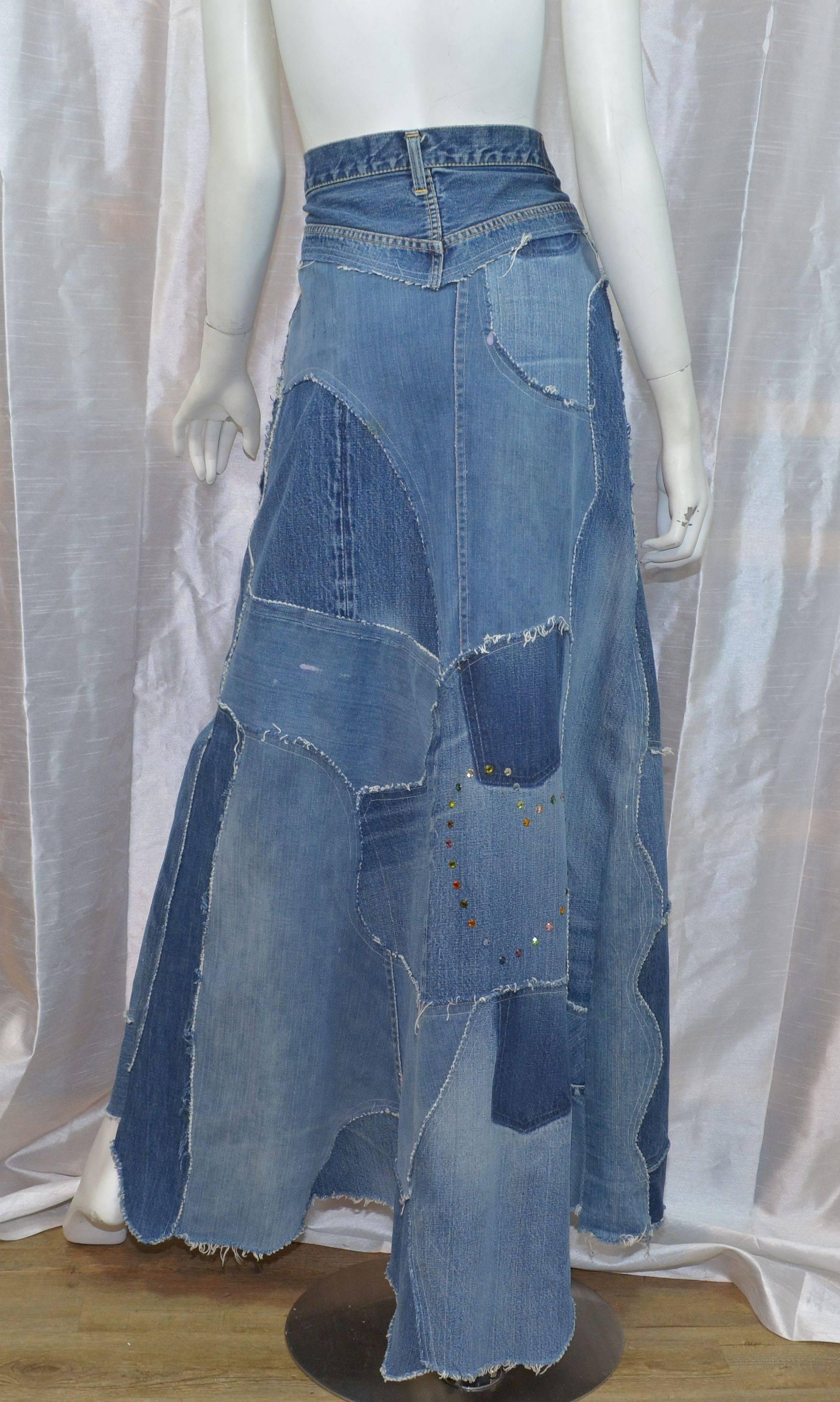 Levis Denim Big E PatchworkCustom Maxi Skirt at 1stDibs | levis maxi skirt, levi's  denim maxi skirt, levi maxi denim skirt