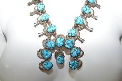 1950s Bisbee Mine Turquoise Squash Blossom Necklace Navajo Sterling