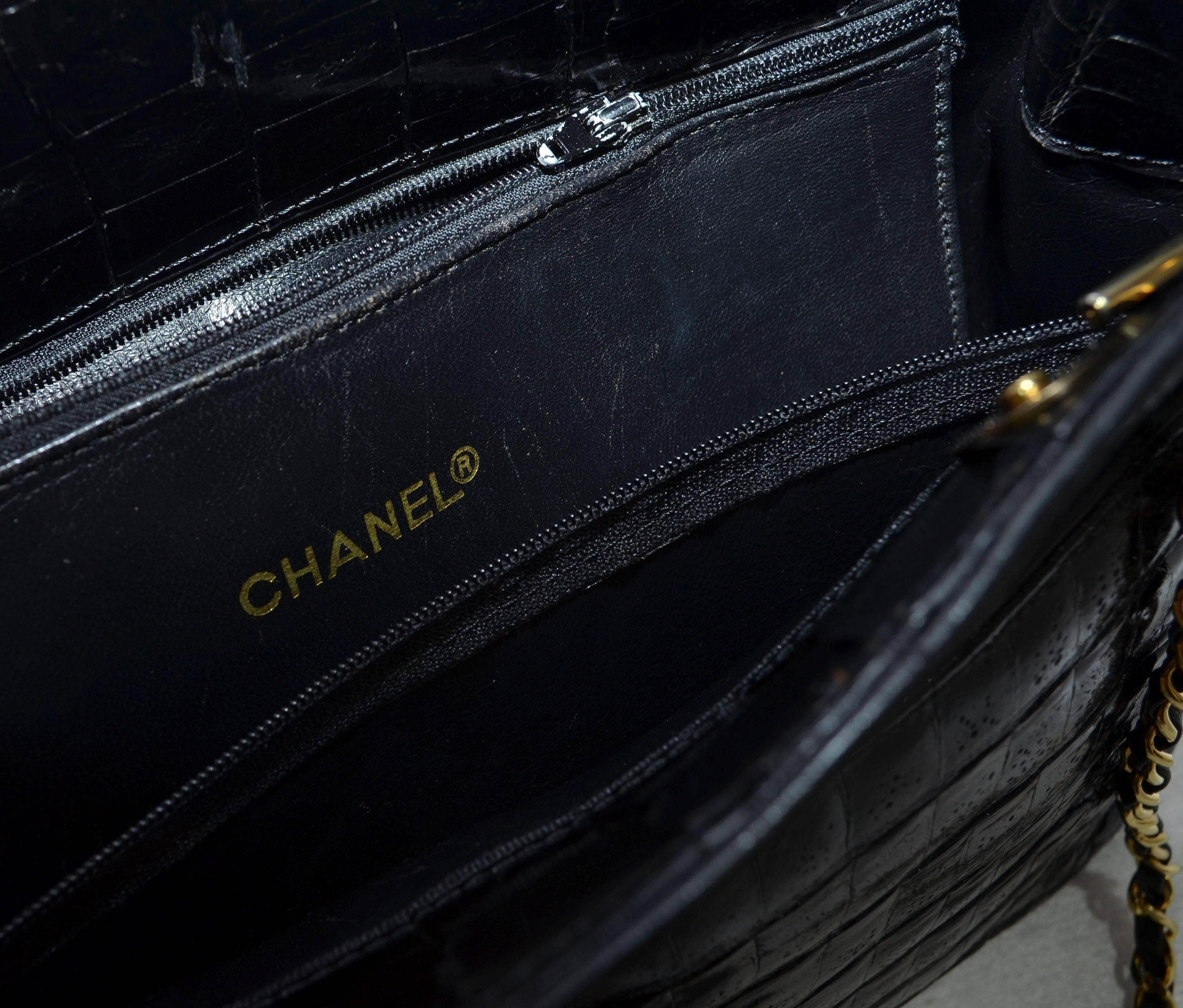 Chanel Black Crocodile Tote With Gold Hardware 1