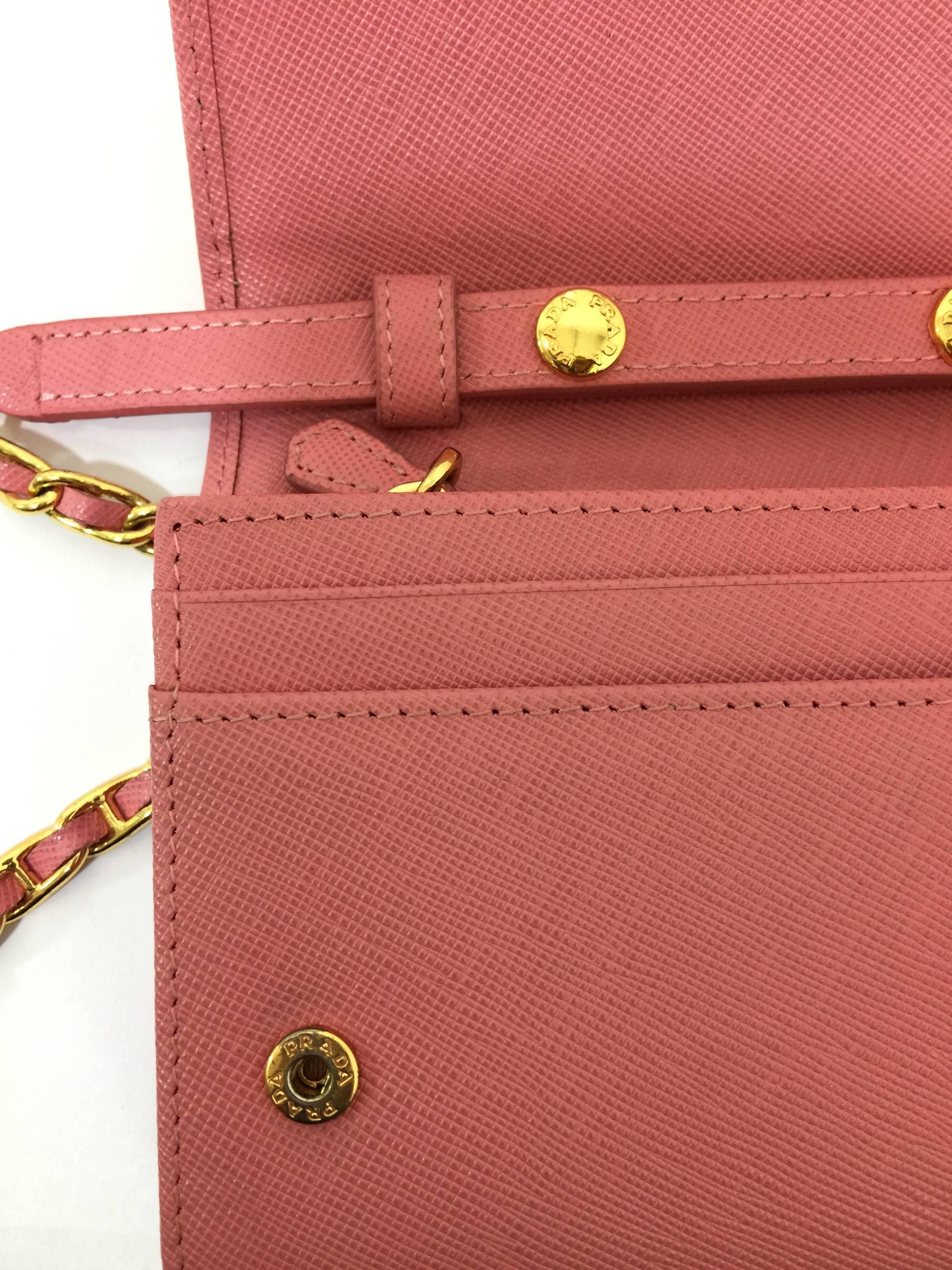 Prada Pink Saffiano Leather Wallet on a Chain  2