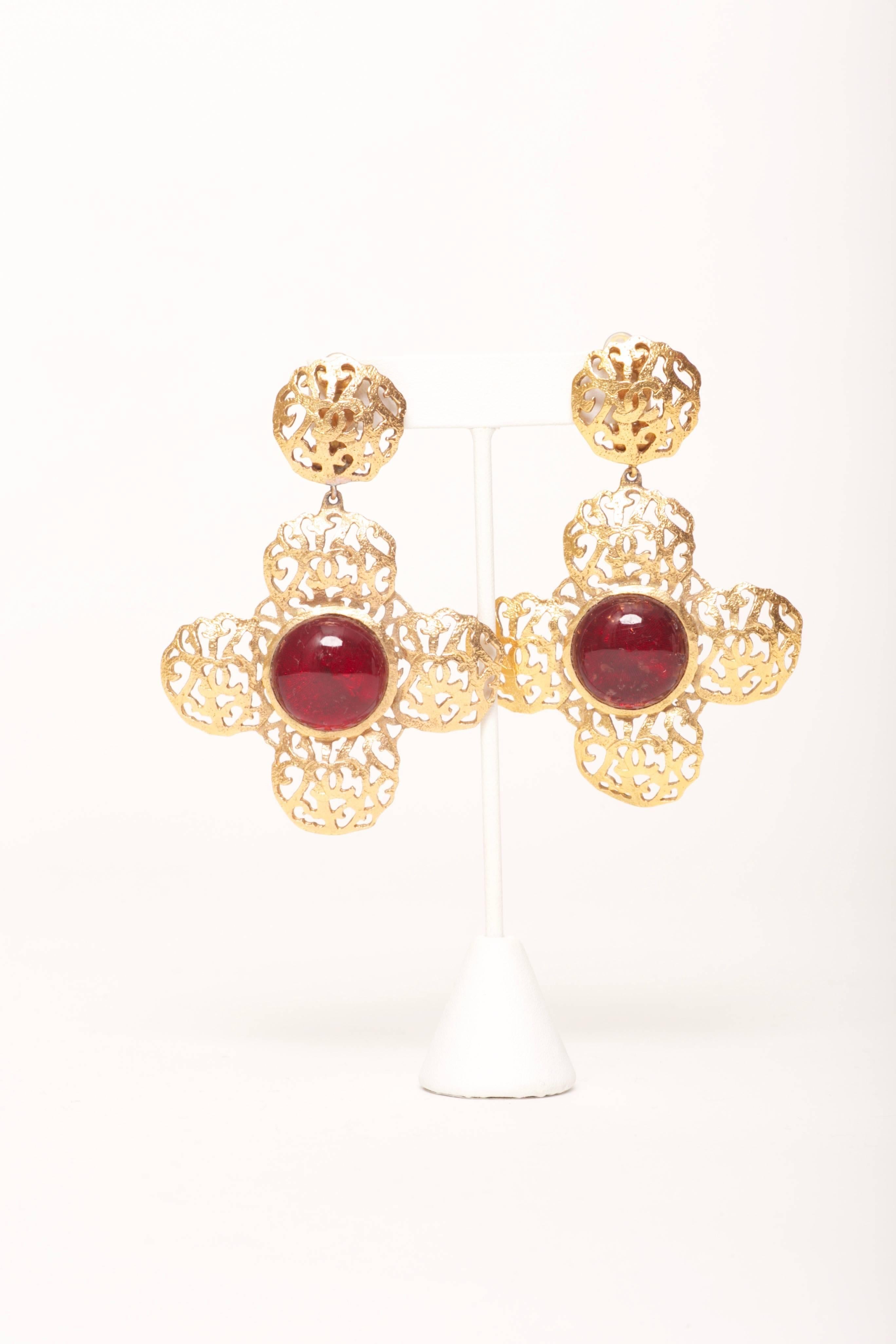 Chanel Gripoix Cross Earrings 1987 In Excellent Condition In Carmel, CA