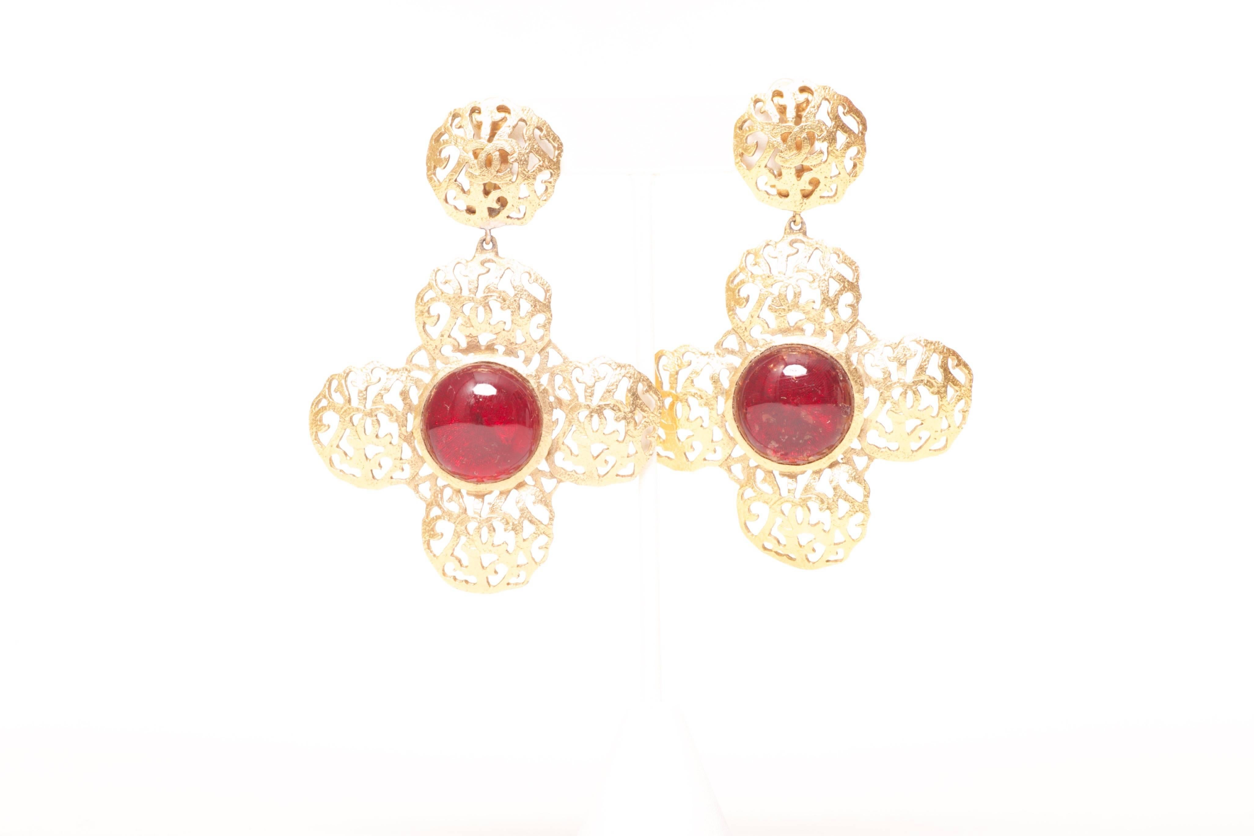 Chanel Gripoix Cross Earrings 1987 1