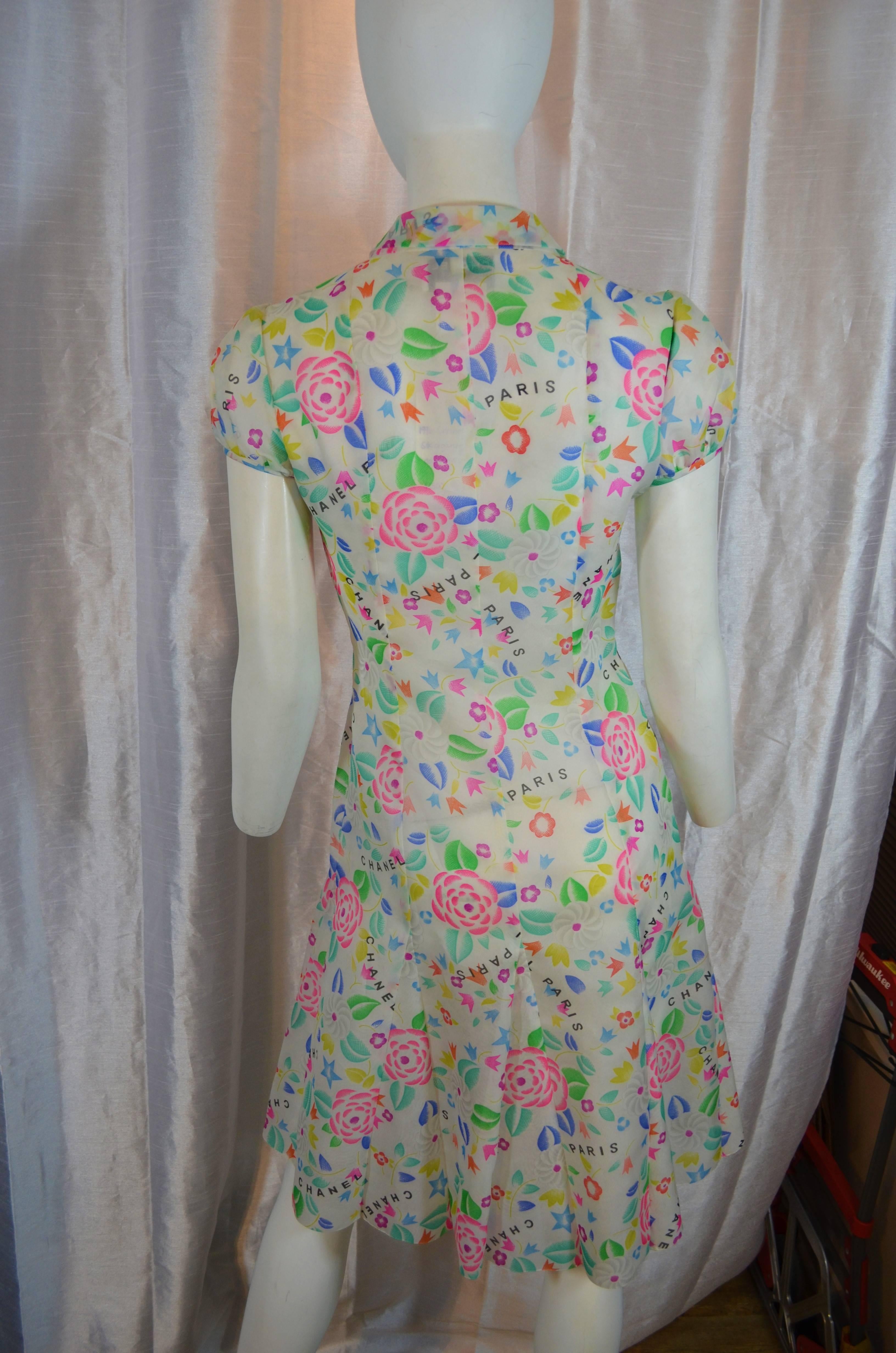 Gray Chanel Floral Print Silk Dress Spring 1996 