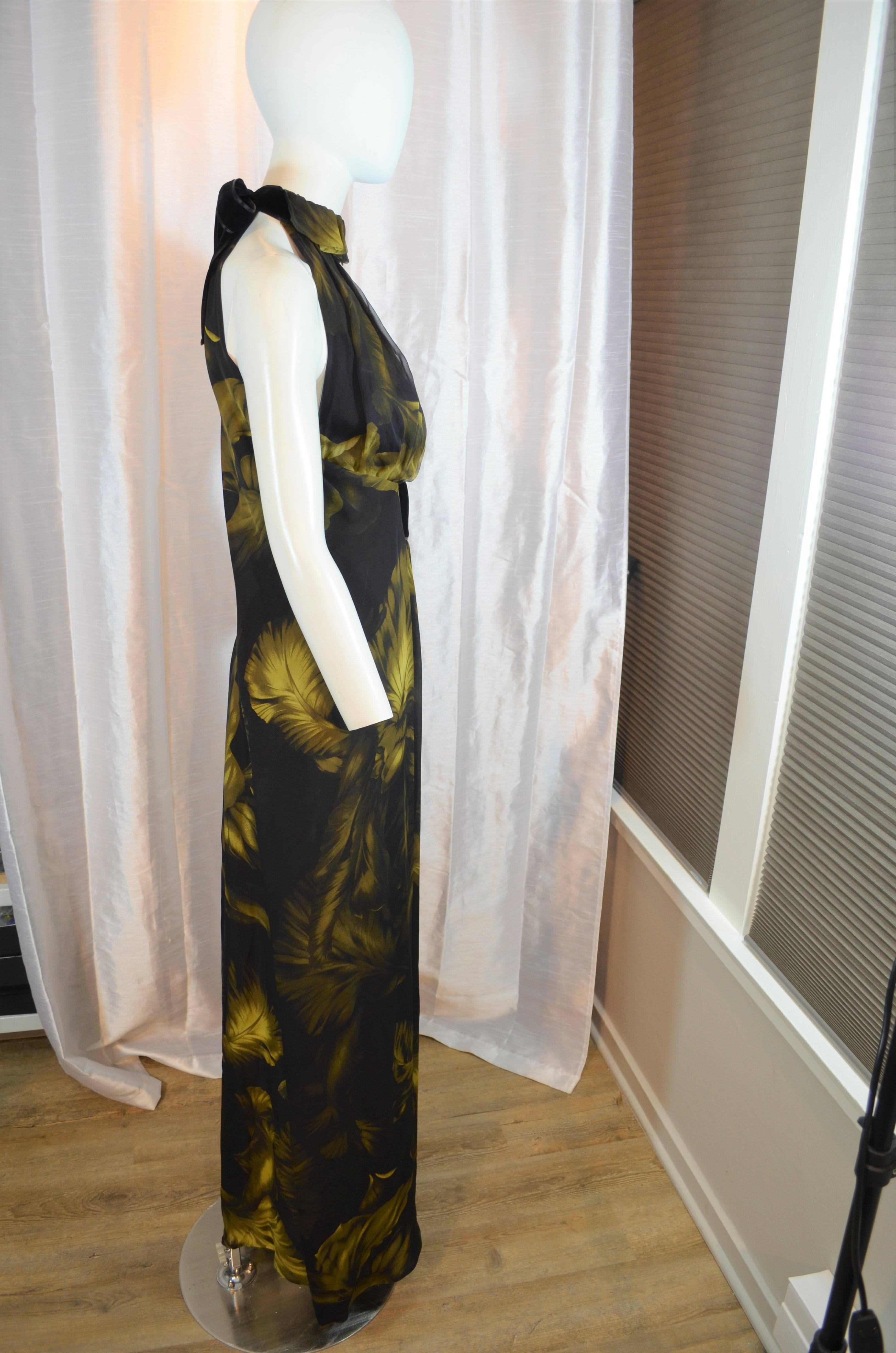 Black Gucci Silk Floral Halter Gown size 40