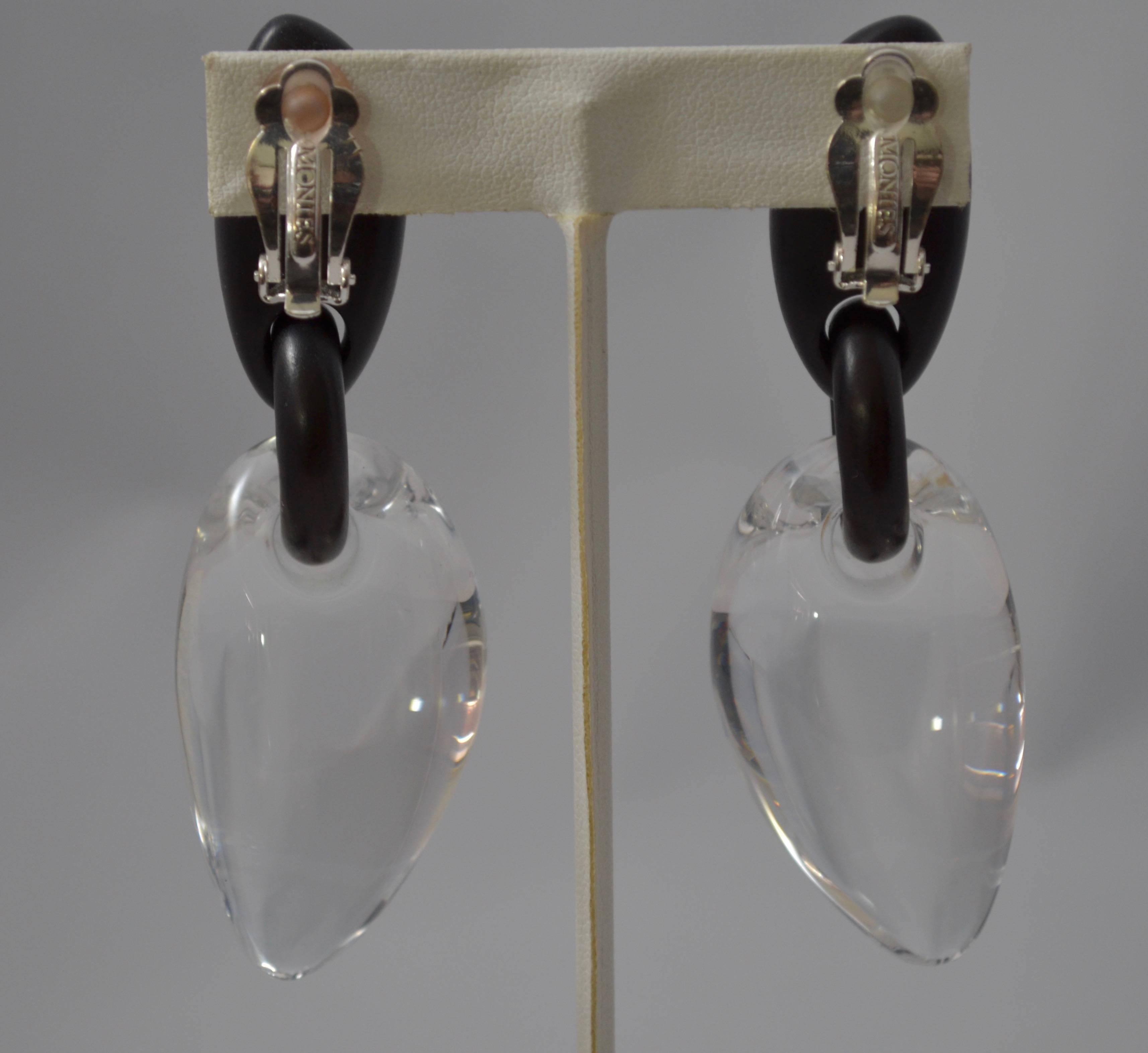 Aesthetic Movement Monies Lucite and Wood Drop Earrings