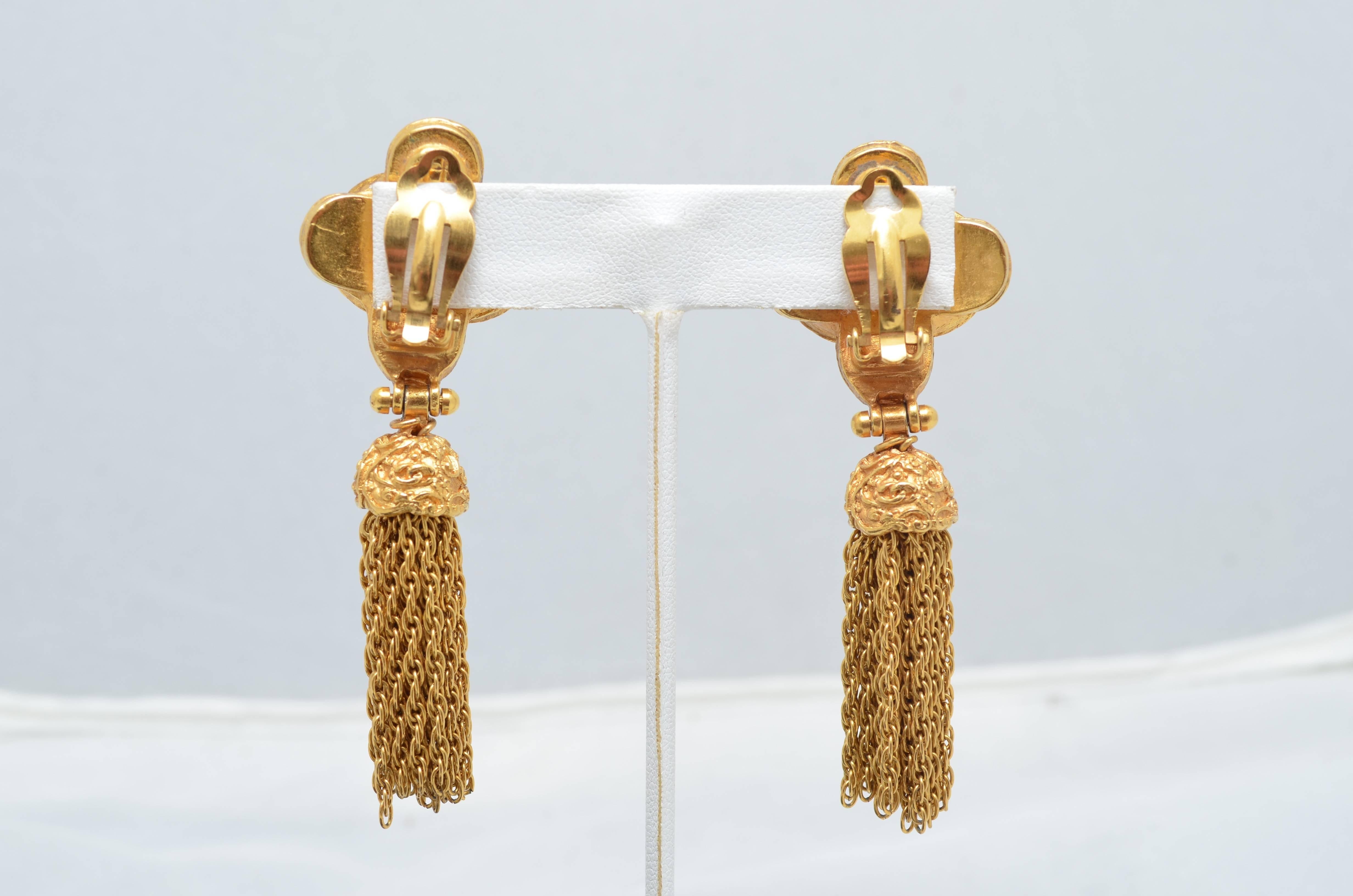 Etruscan Revival Chanel Vintage Tassel Drop Earrings 1994
