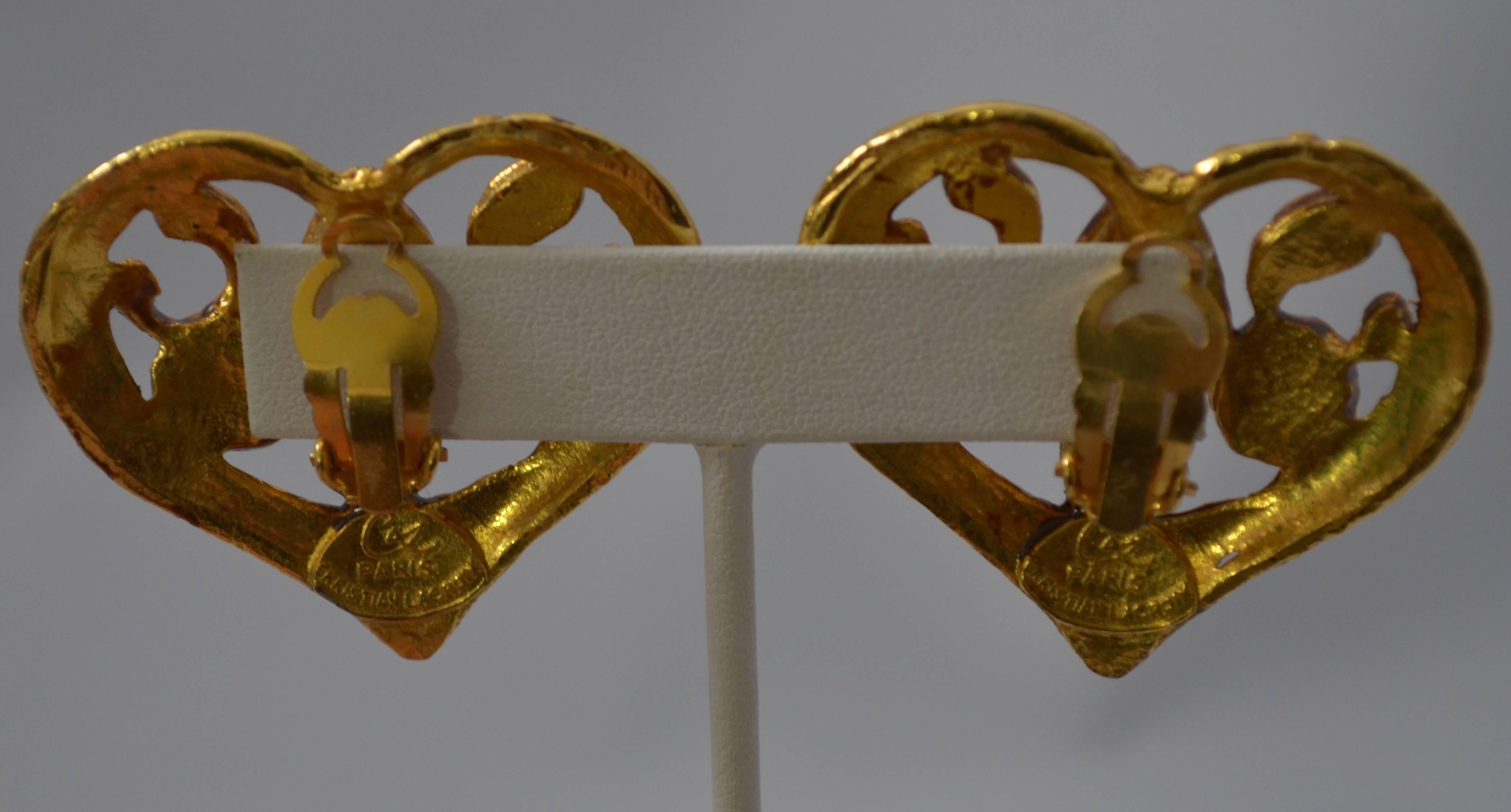 Byzantine Christian Lacroix 1980's Heart Clip Earrings