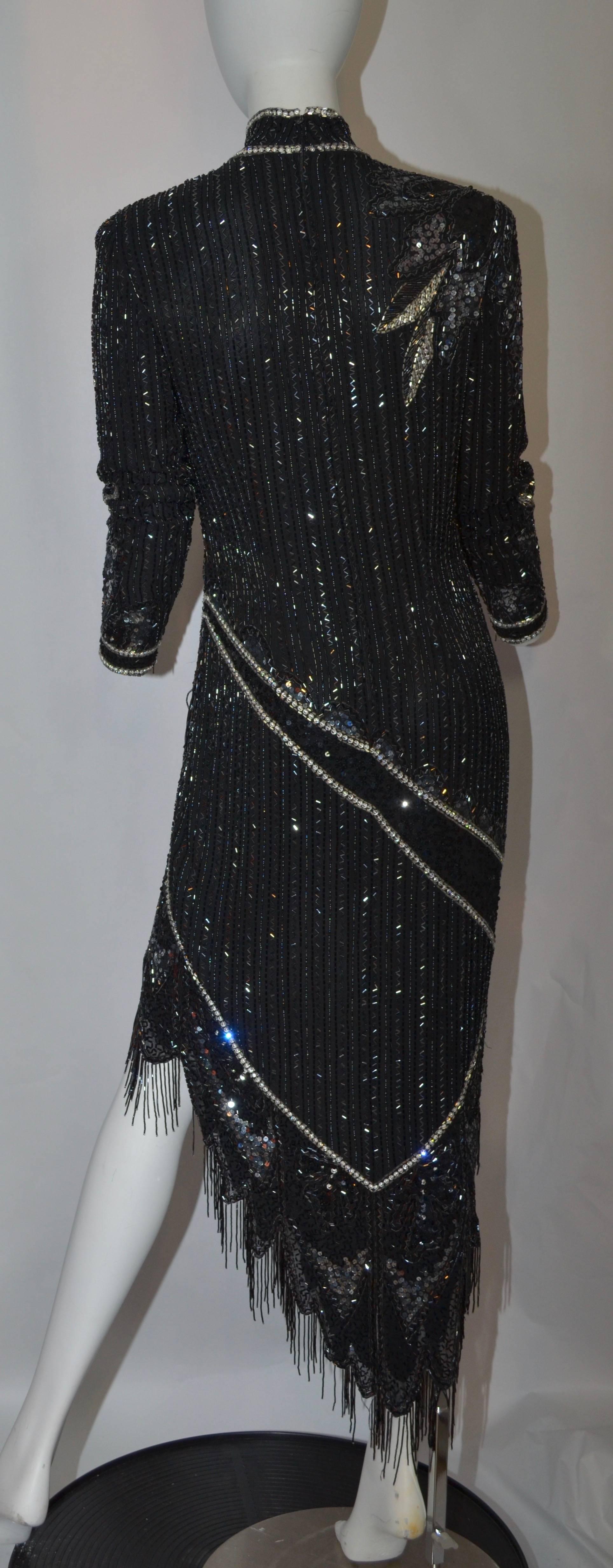 Black Bob Mackie 1980's Beaded Fringe Dress