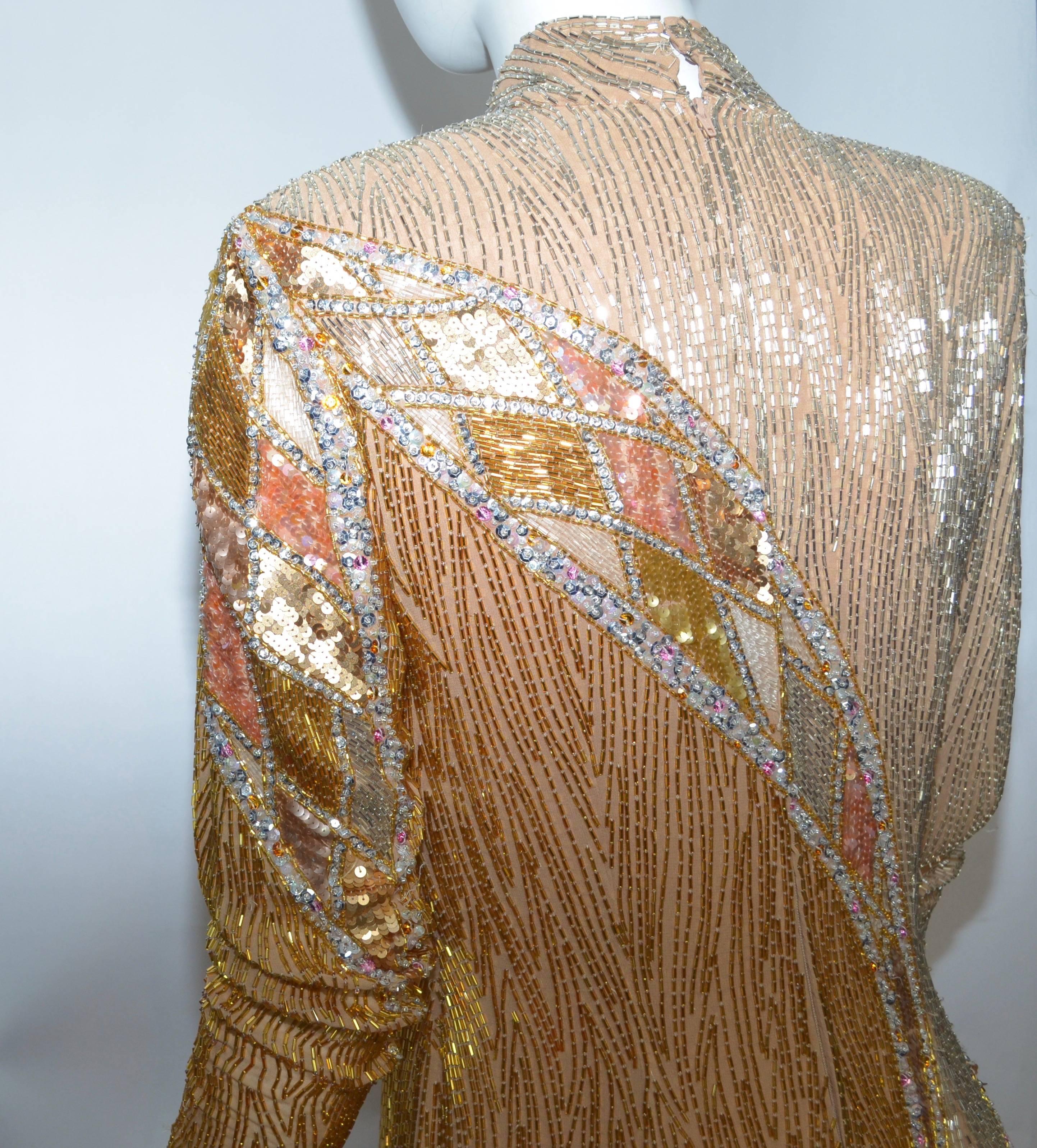 Bob Mackie 1980's Gold Fringe Beaded Dress In Excellent Condition In Carmel, CA
