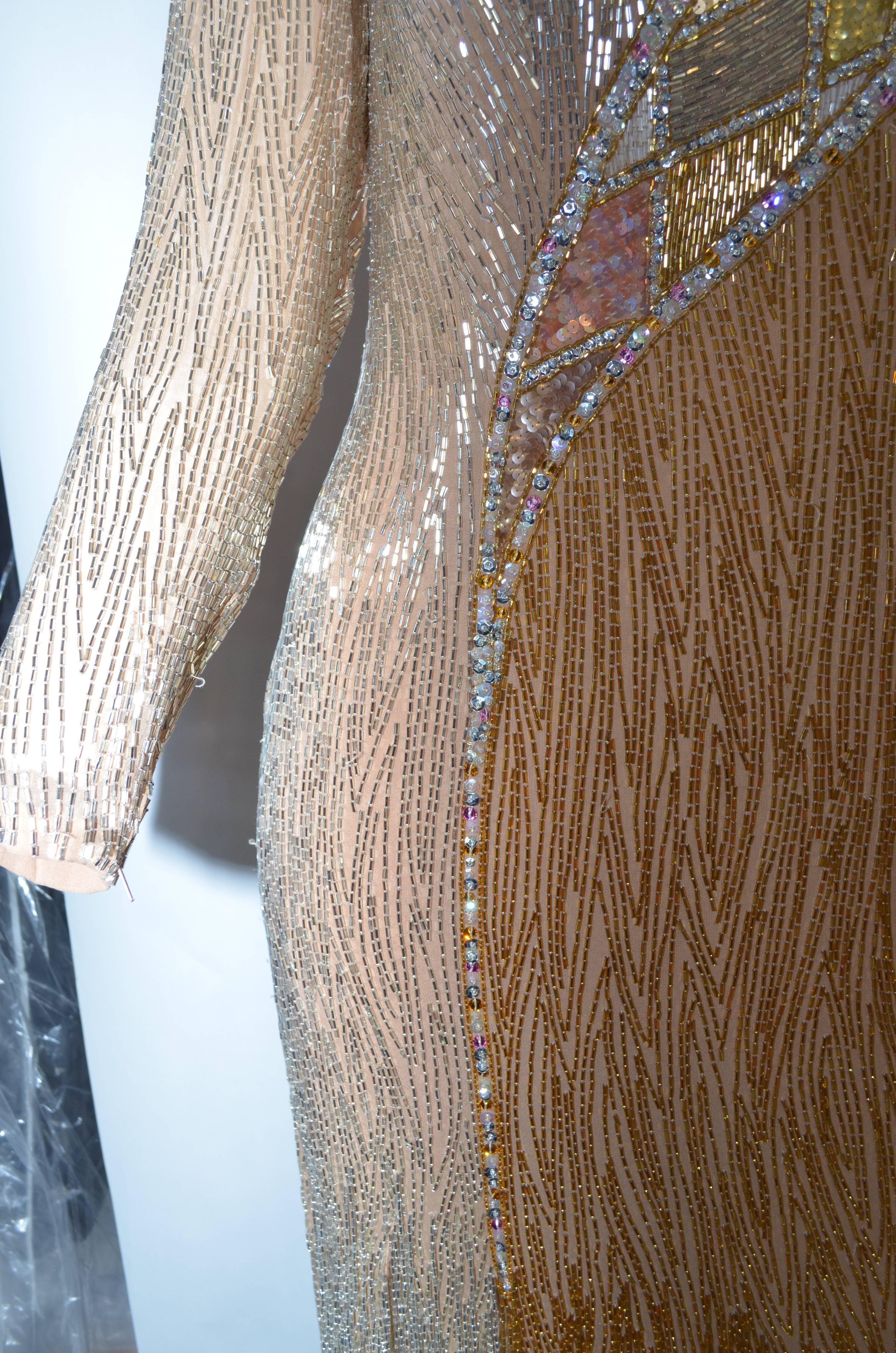 Women's Bob Mackie 1980's Gold Fringe Beaded Dress