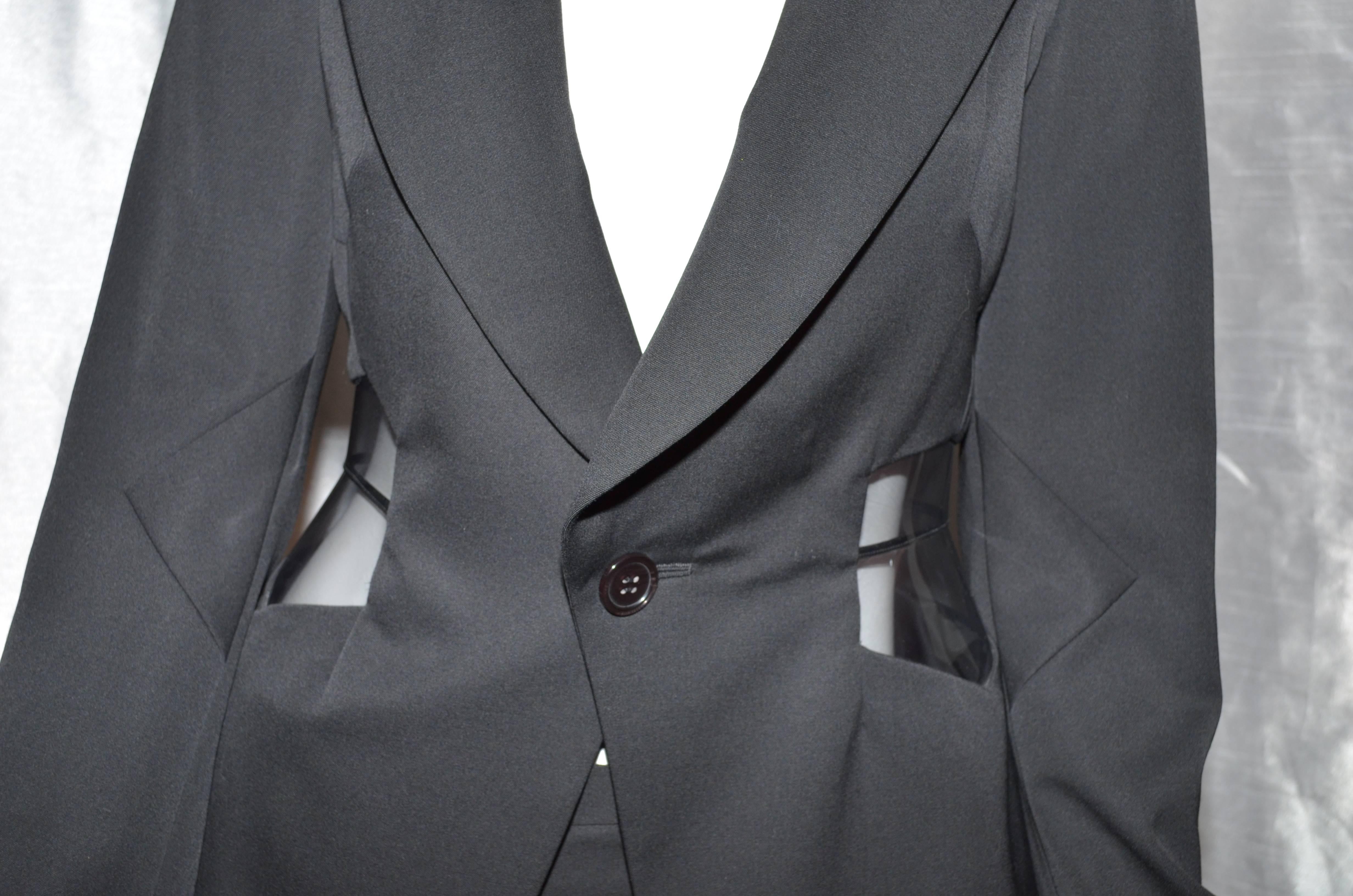 Black Comme des Garçons Junya Watanabe Skirt Jacket Suit See Through Panels 2001 For Sale