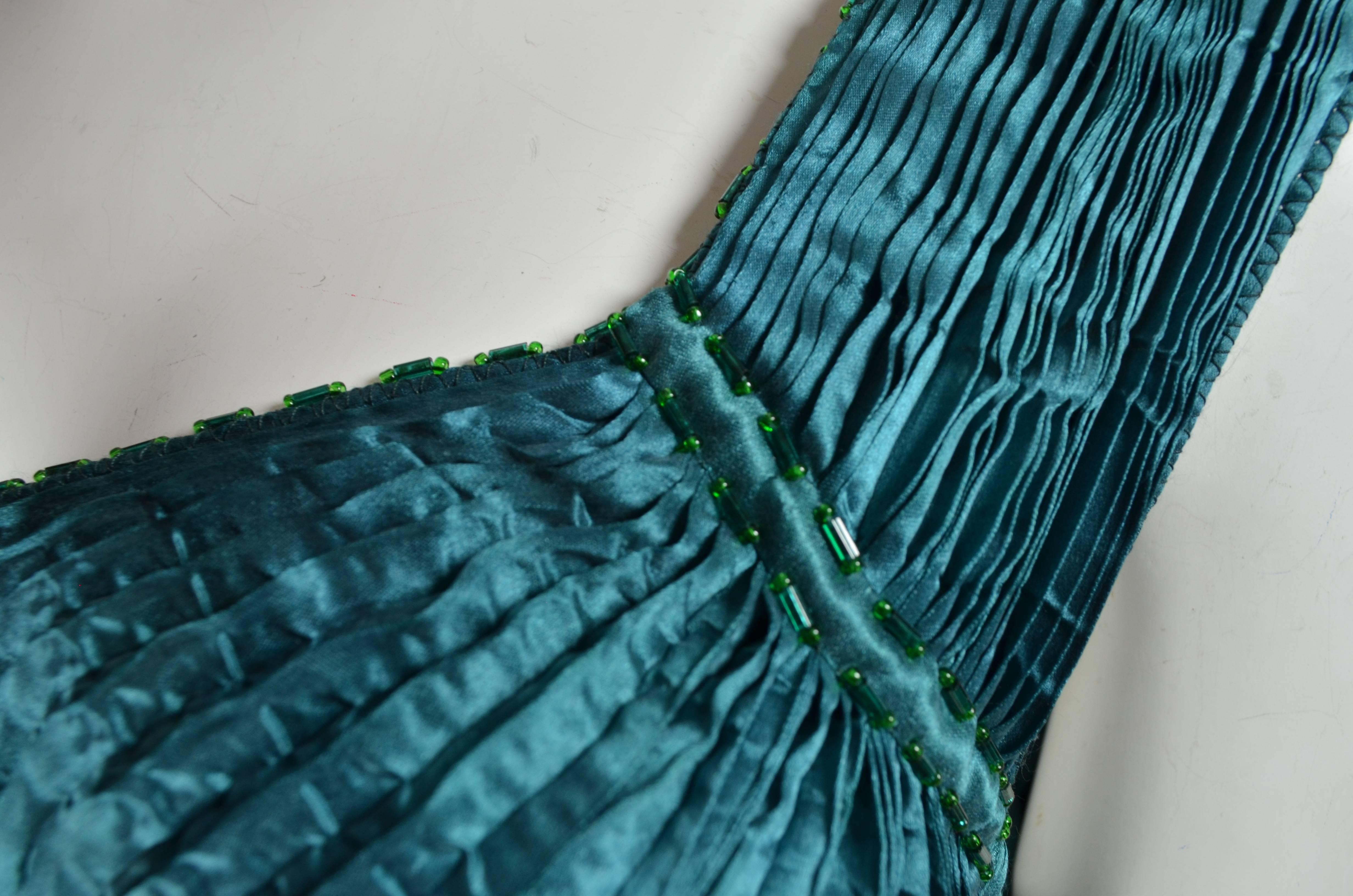 Blue Charles and Patricia Lester Pleated Silk Gown