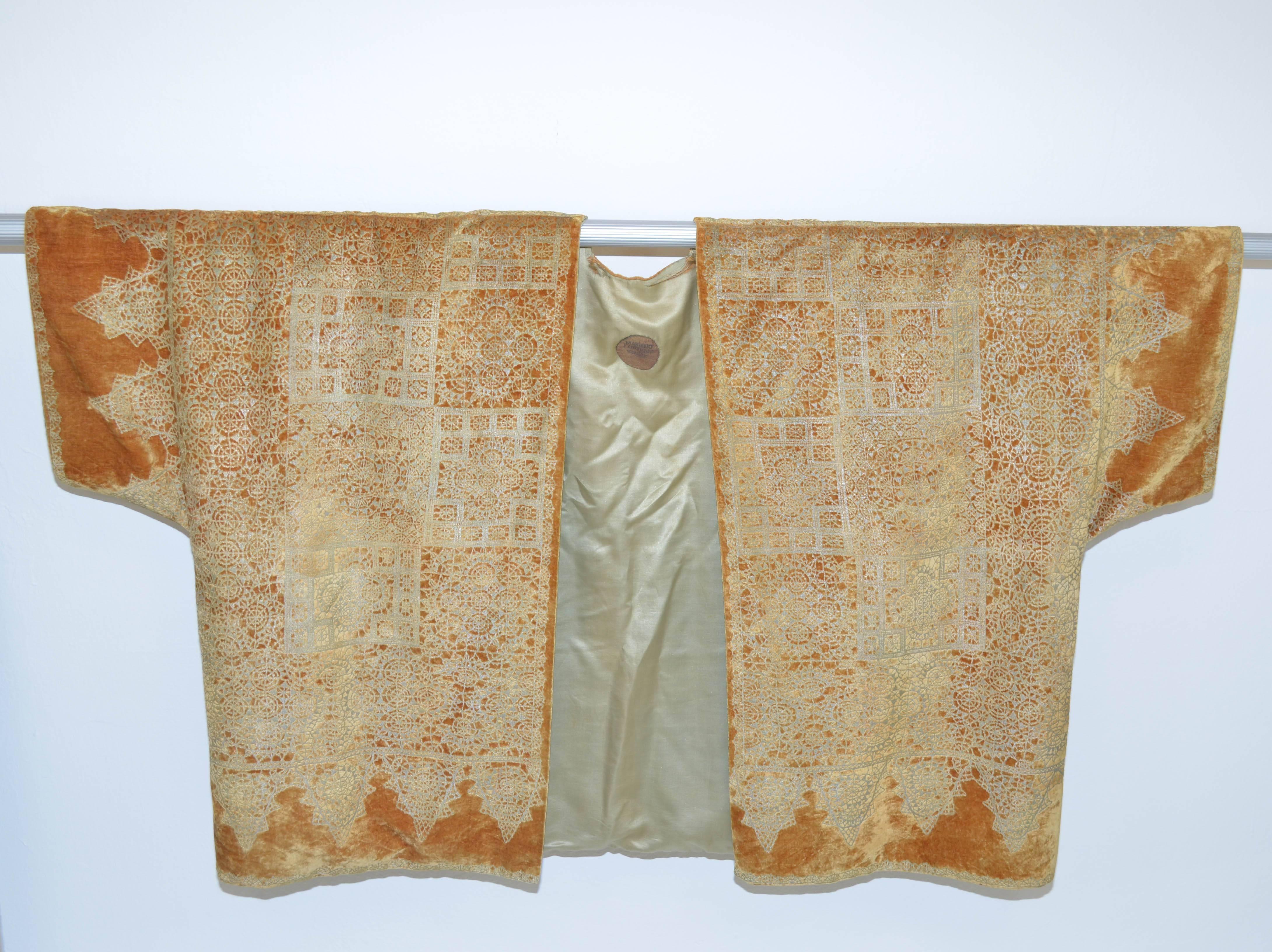 Brown Mariano Fortuny 1920's Stenciled Velvet Evening Jacket
