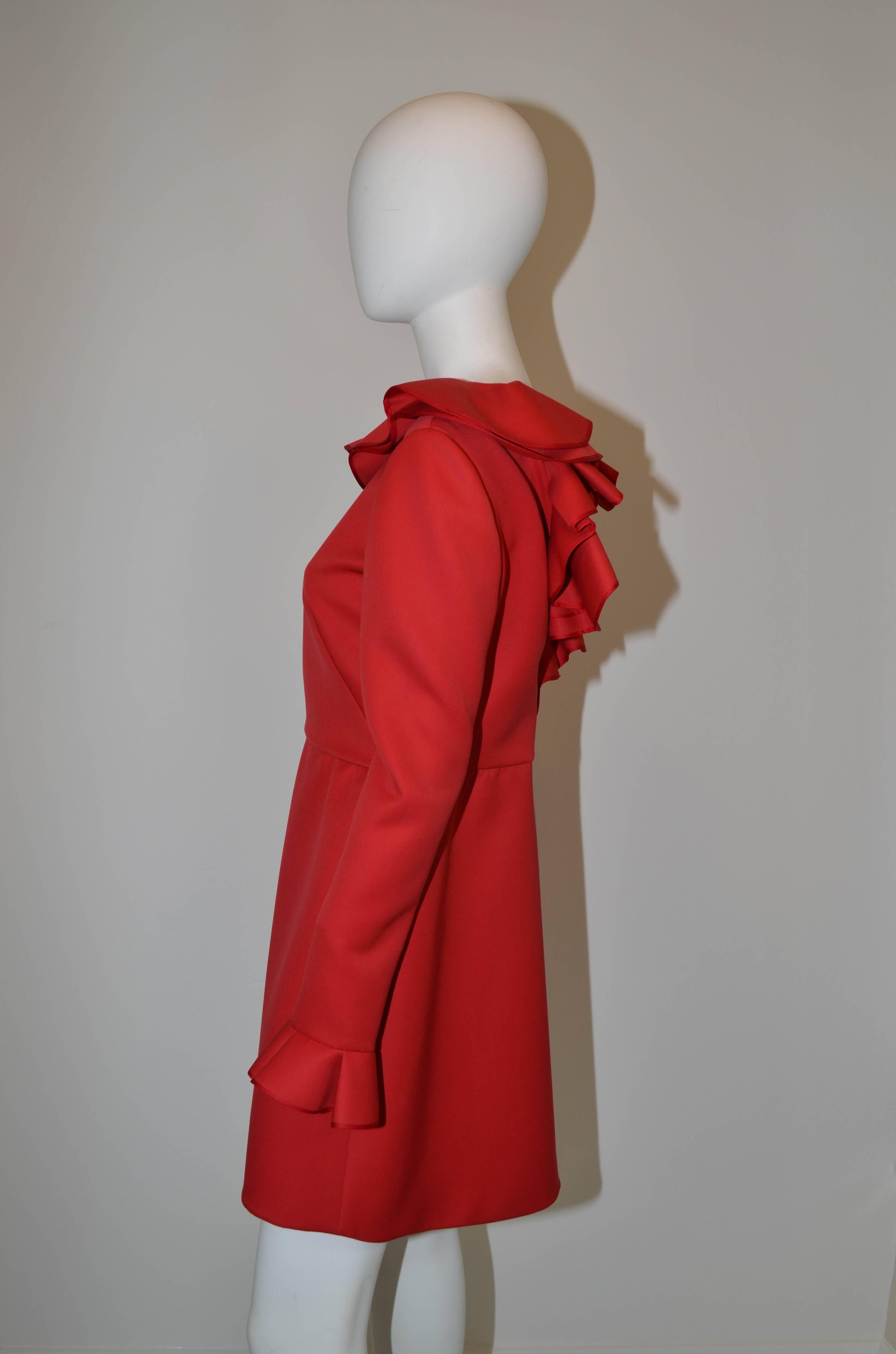 Women's Valentino Wool Dress in Red with Ruffle