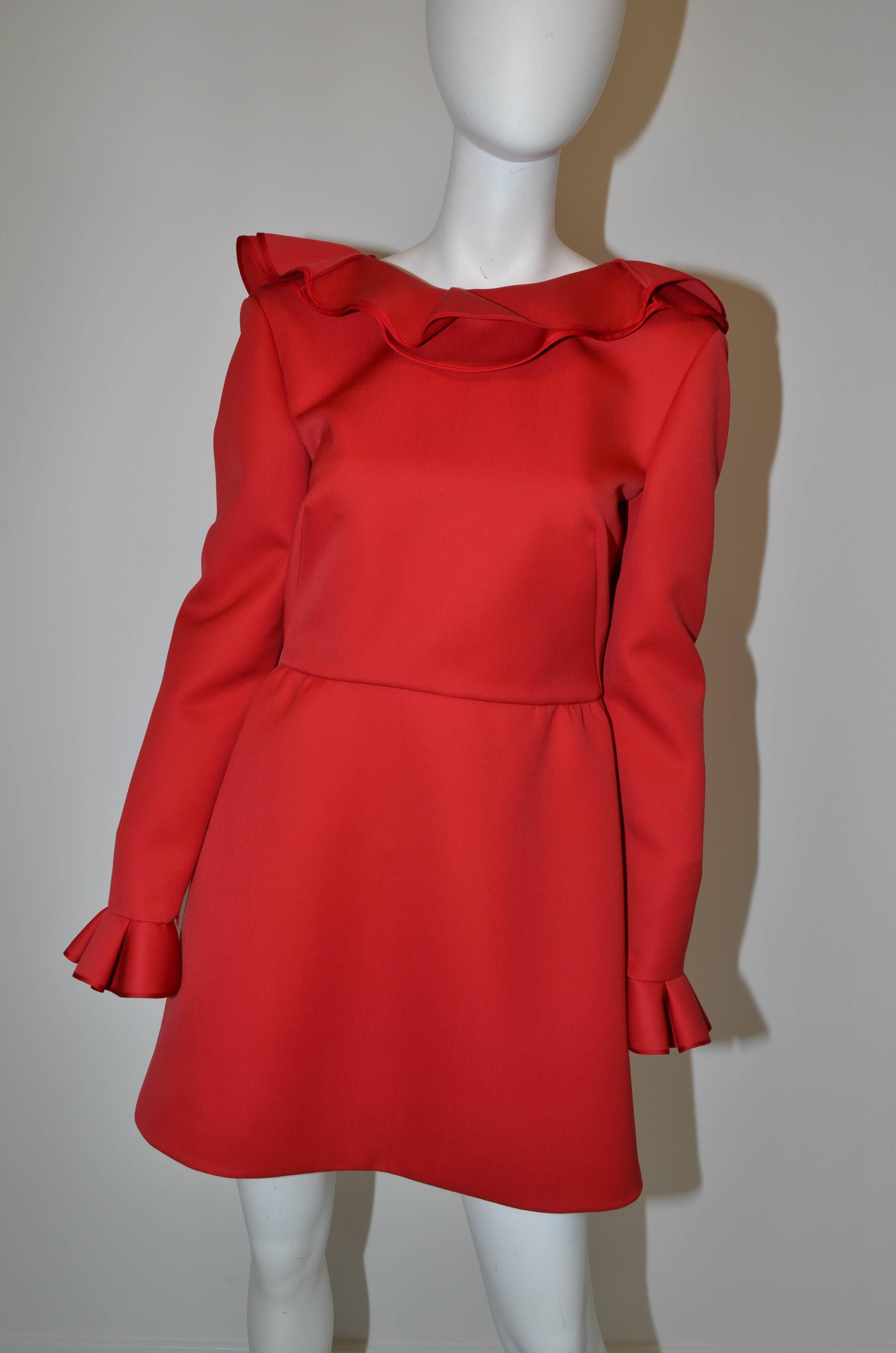 Valentino Wool Dress in Red with Ruffle 3