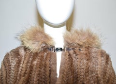 Paula Lishman Knitted Beaver Hooded Poncho Fox Trim