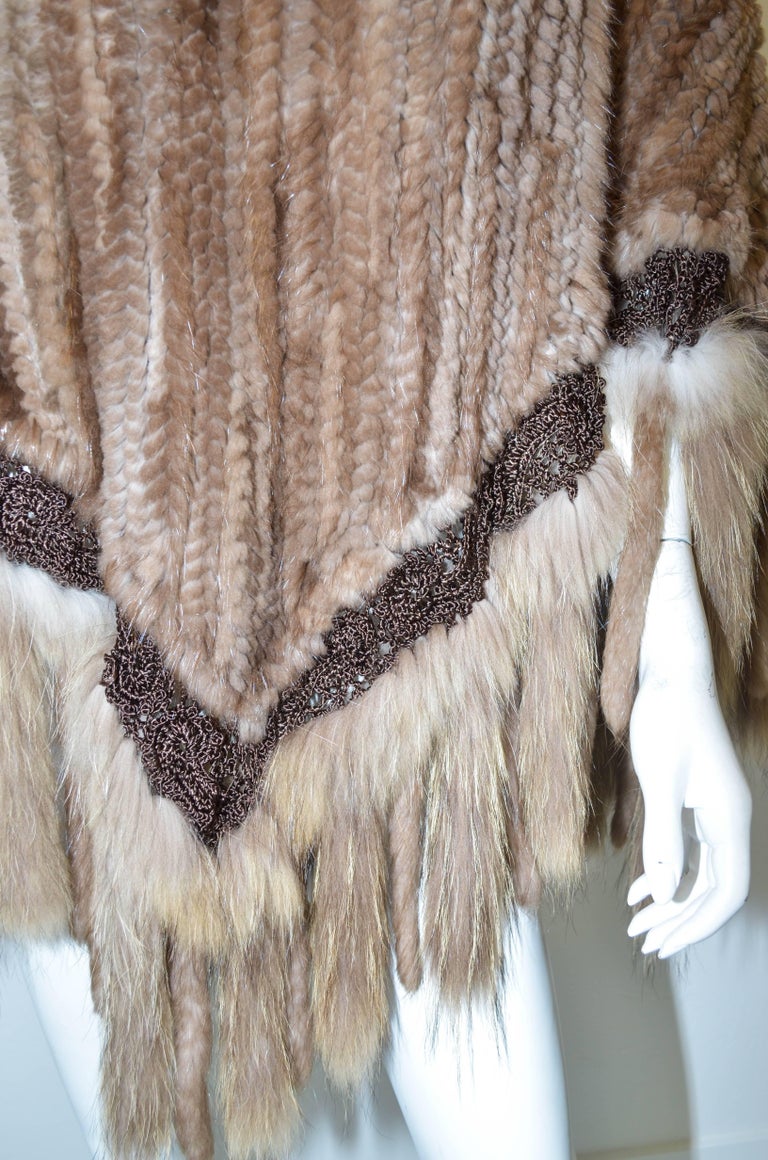 Paula Lishman Knitted Beaver Hooded Poncho Fox Trim at 1stDibs | paula ...