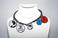 Coco Chanel Choker Graphic Plastic Charm on Chain Necklace