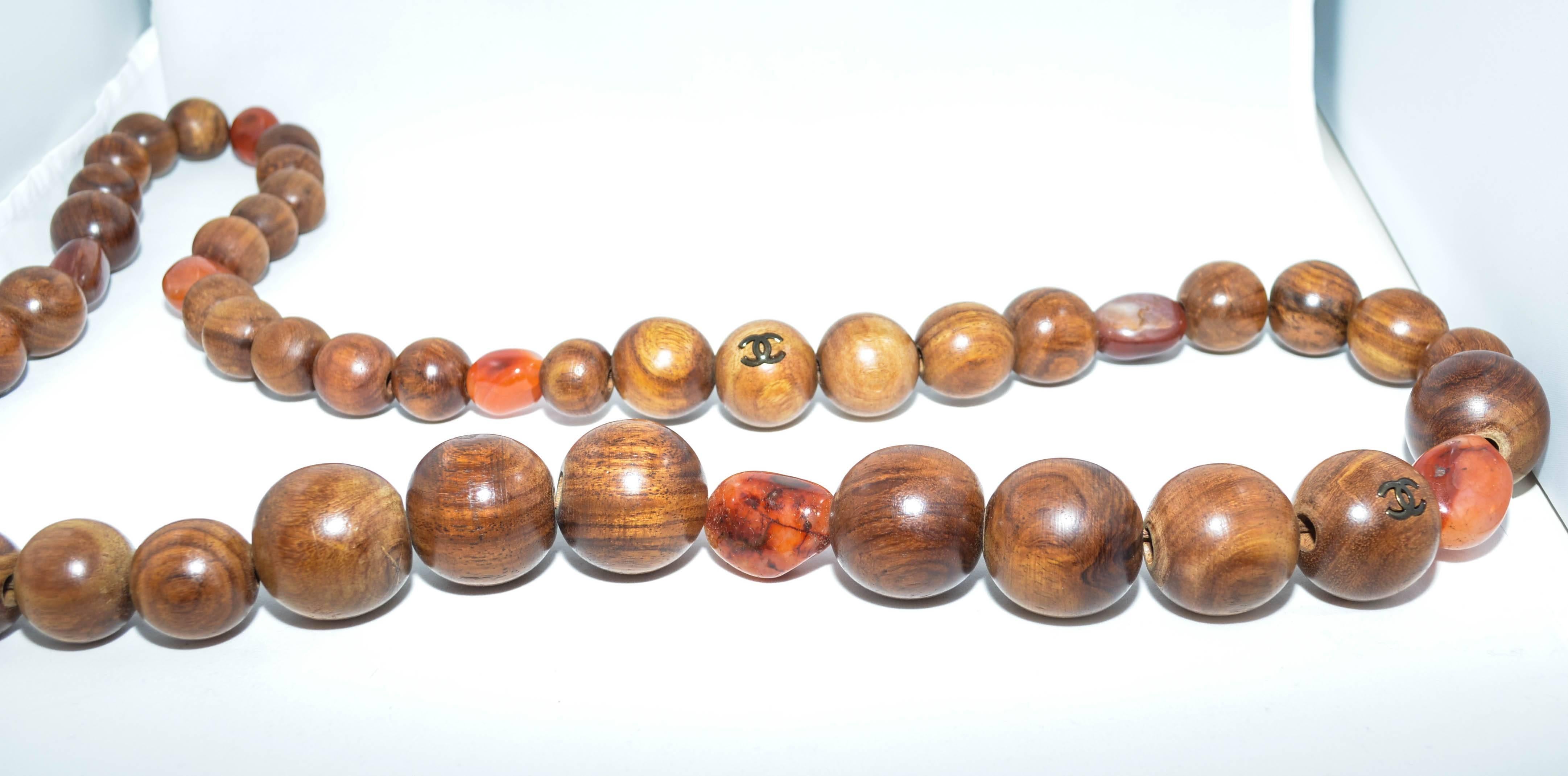 Women's or Men's Chanel Vintage CC Logo XL Wooden Bead Necklace