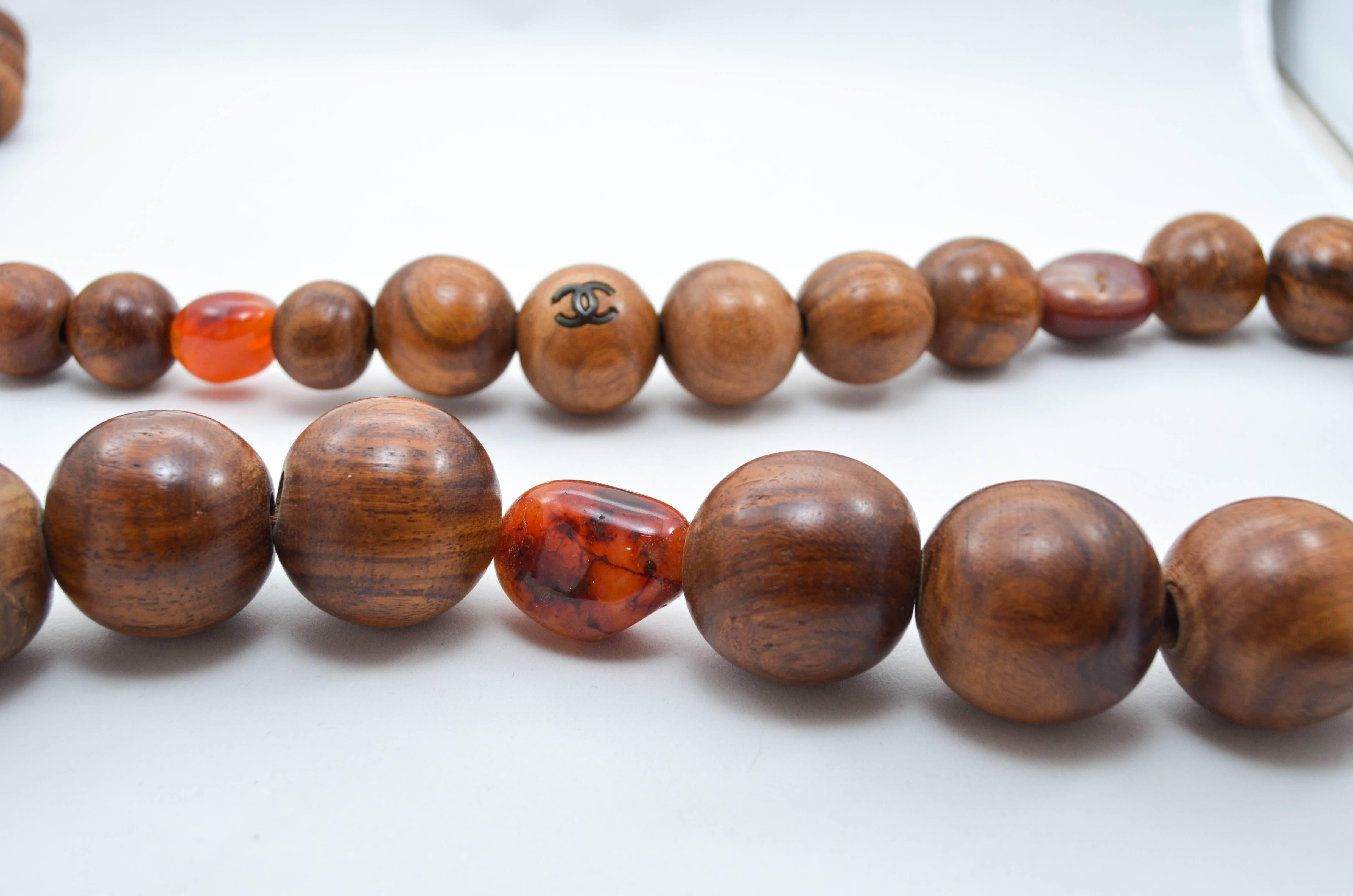Chanel Vintage CC Logo XL Wooden Bead Necklace 1