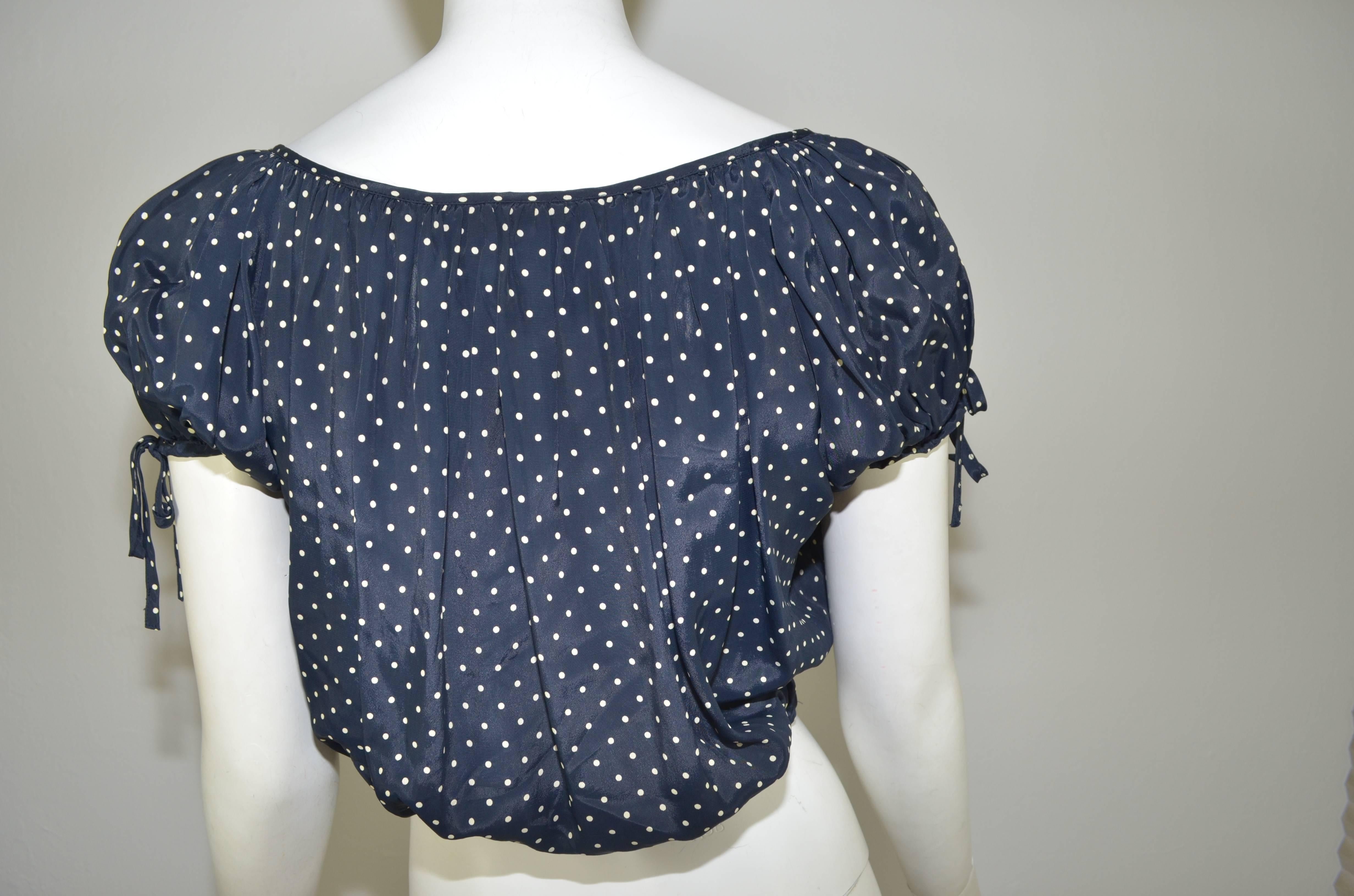 Moschino Cheap & Chic Polka Dot Crop Top Peasant Blouse In Excellent Condition In Carmel, CA
