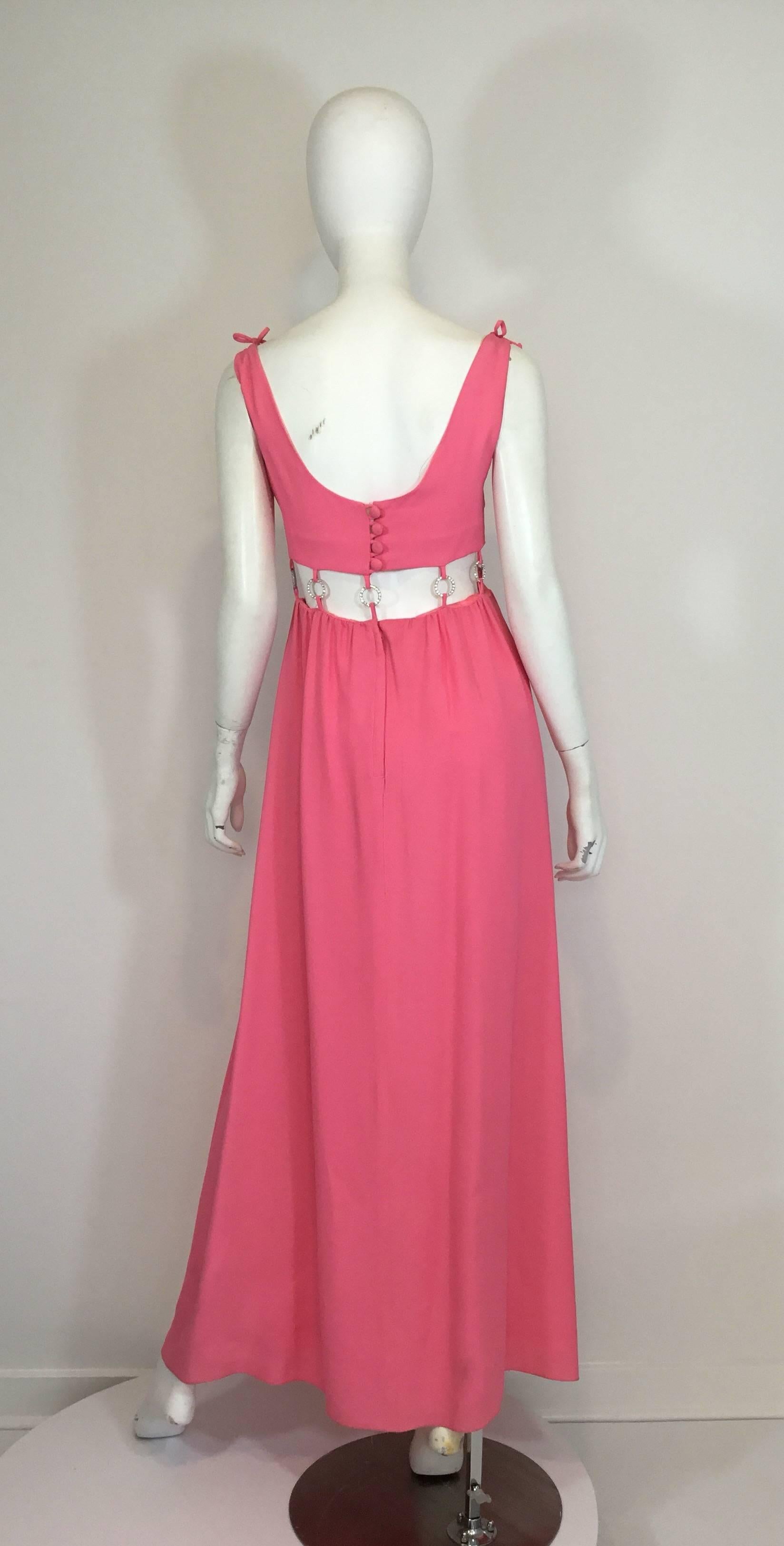 Women's Pink 1960s Crepe Cutout Gown Dress