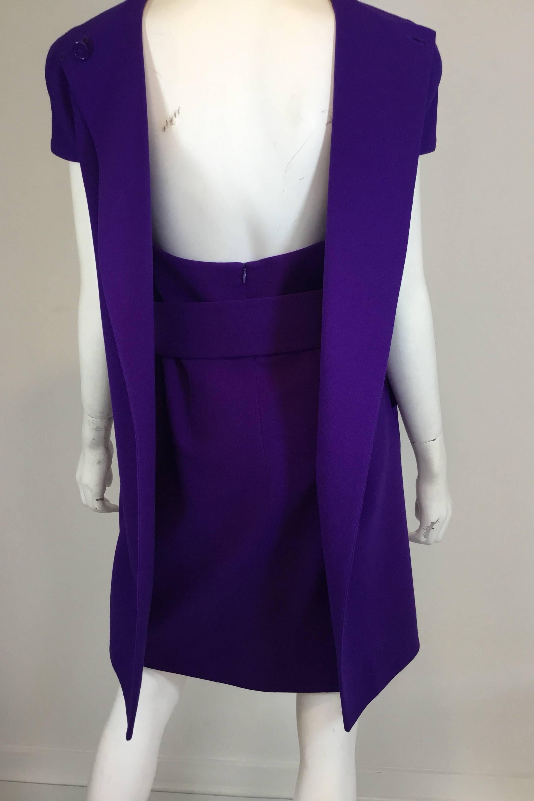 Alexander McQueen Purple Cape Back Wide Belt Dress In Excellent Condition In Carmel, CA
