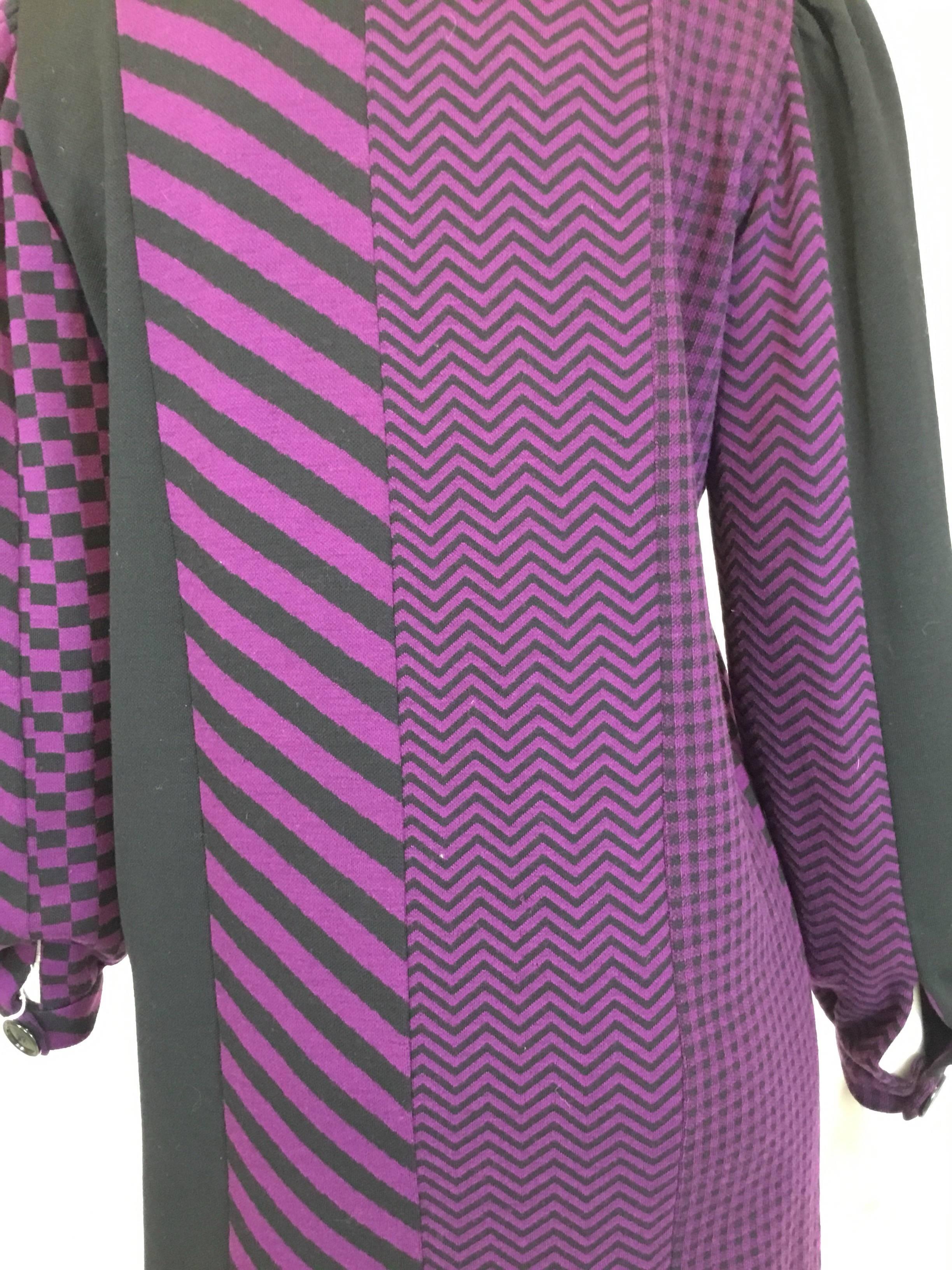 Black Rudi Gernreich 70's Vintage Wool Knit Multi-pattern Dress  For Sale