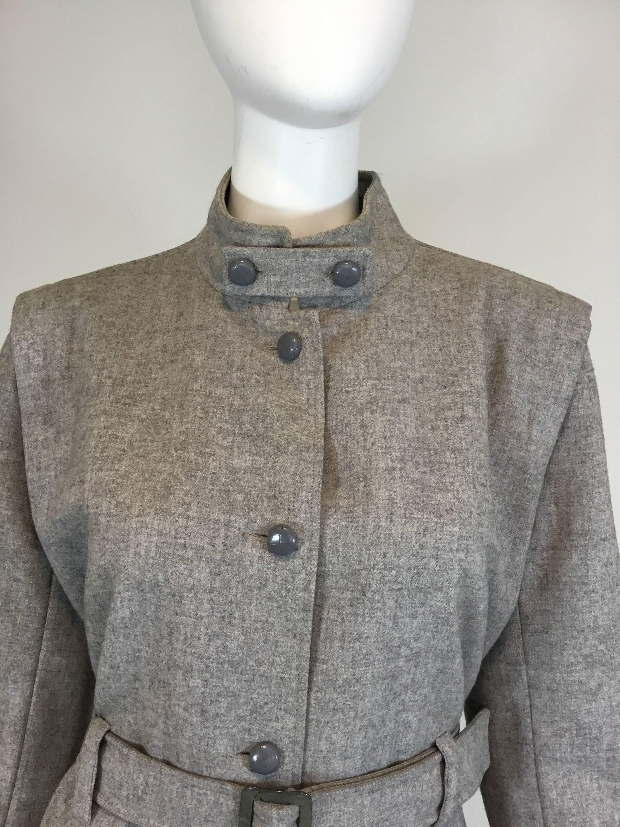 Courreges Gray Wool Belted Vintage Coat In Good Condition In Carmel, CA