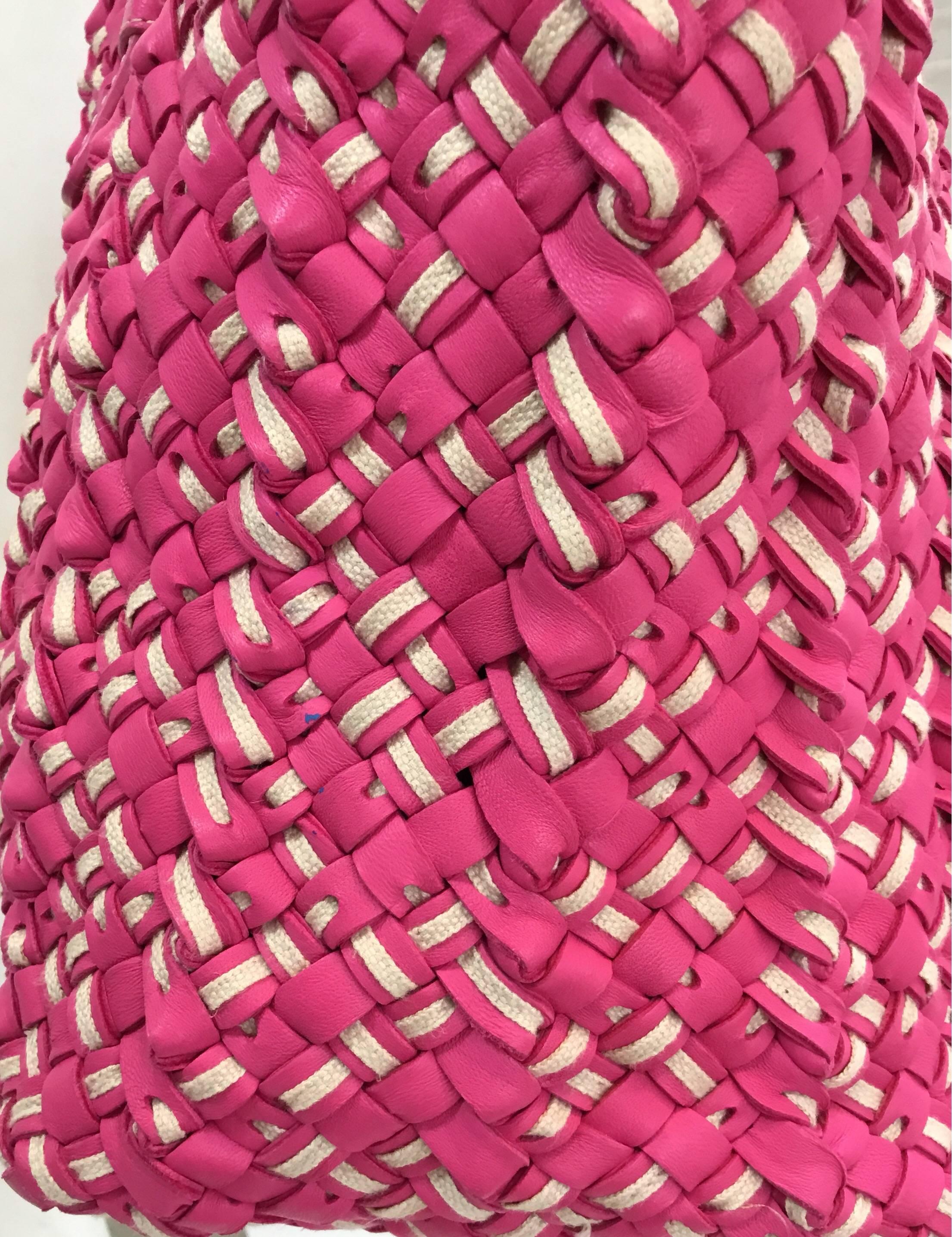 Bottega Veneta Pink Intrecciato Cabat Linen & Leather Tote  1