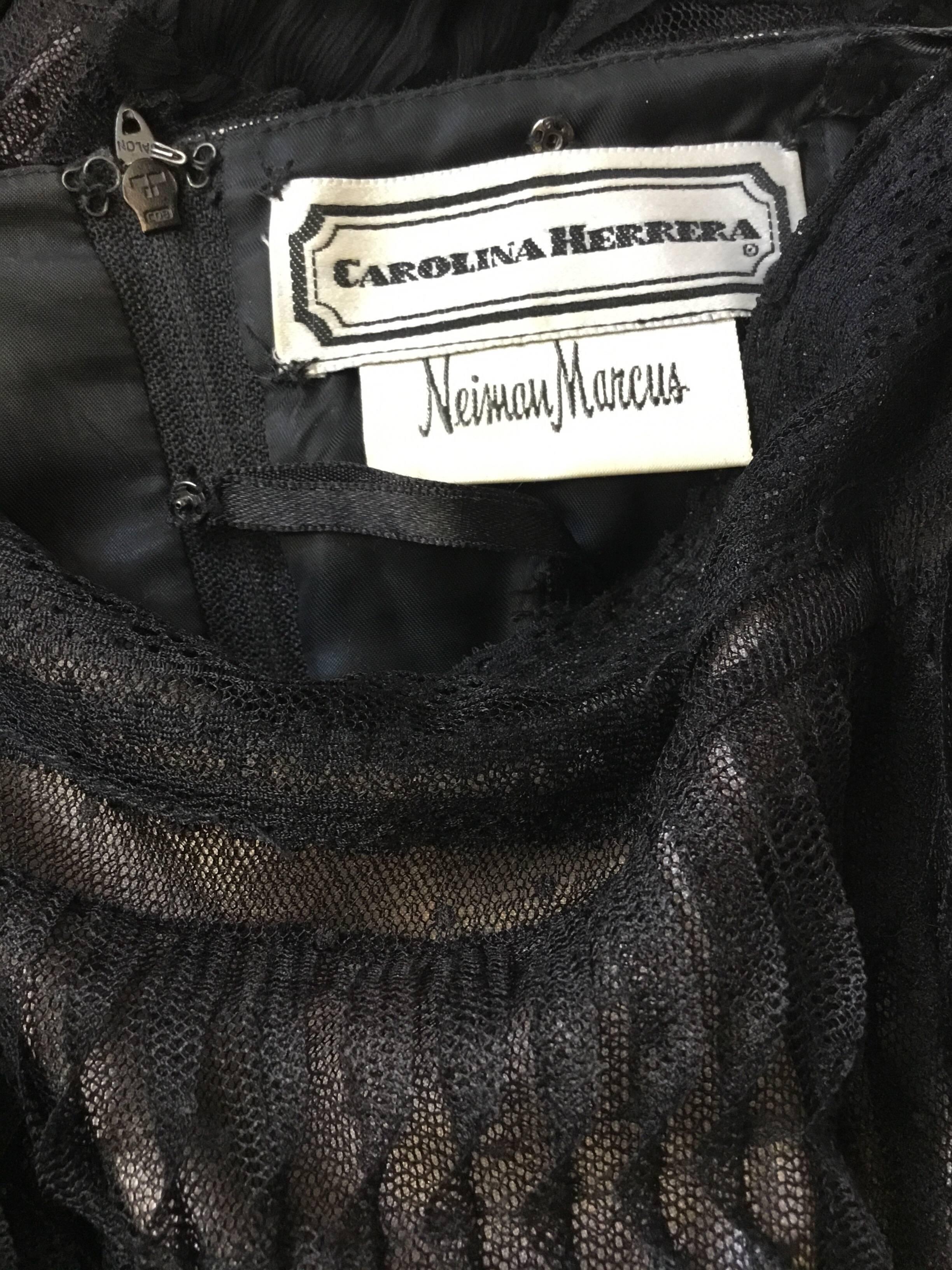 Carolina Herrera Lace Dress with Ostrich Feather Trim In Excellent Condition In Carmel, CA