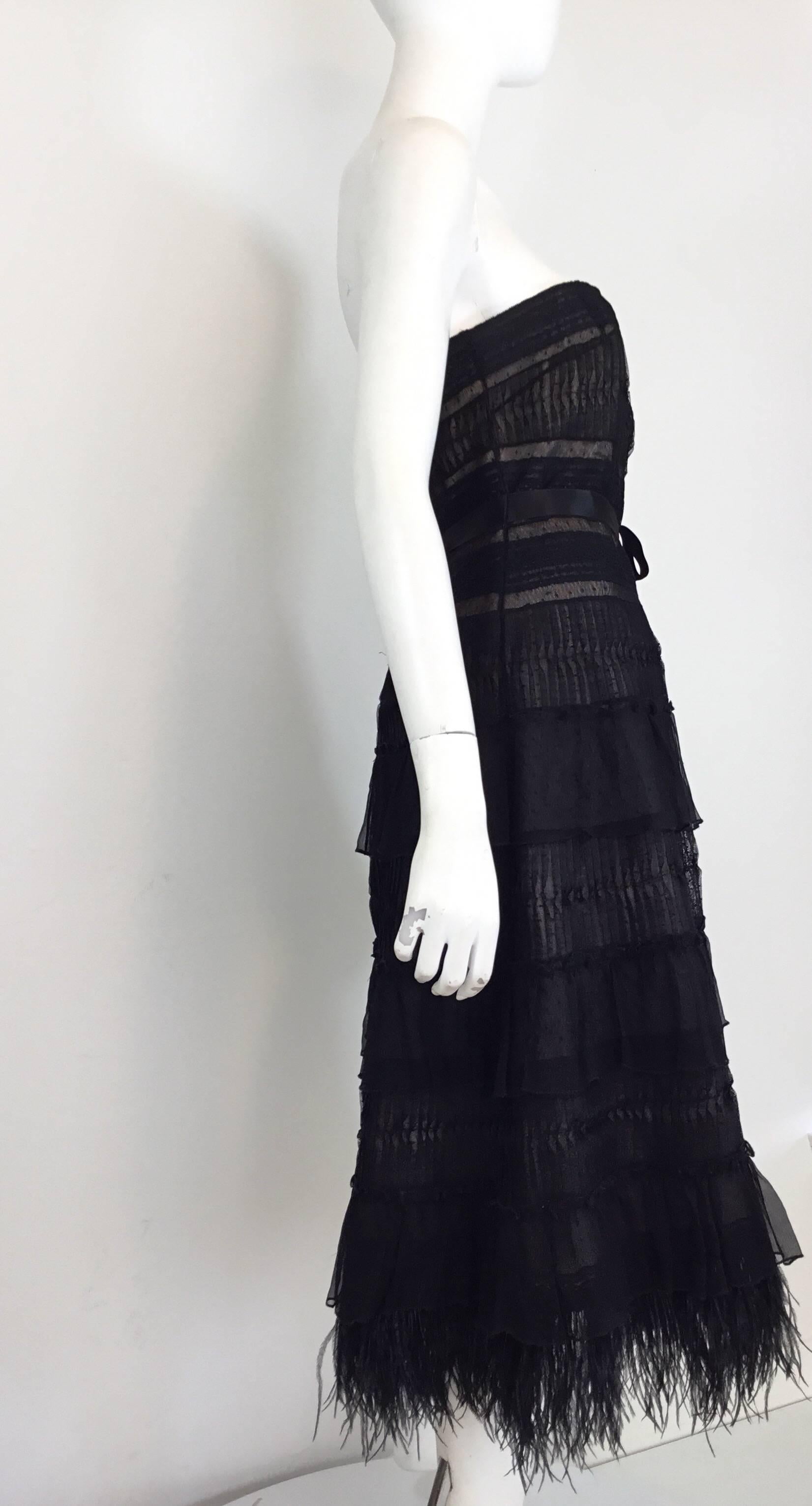 Black Carolina Herrera Lace Dress with Ostrich Feather Trim