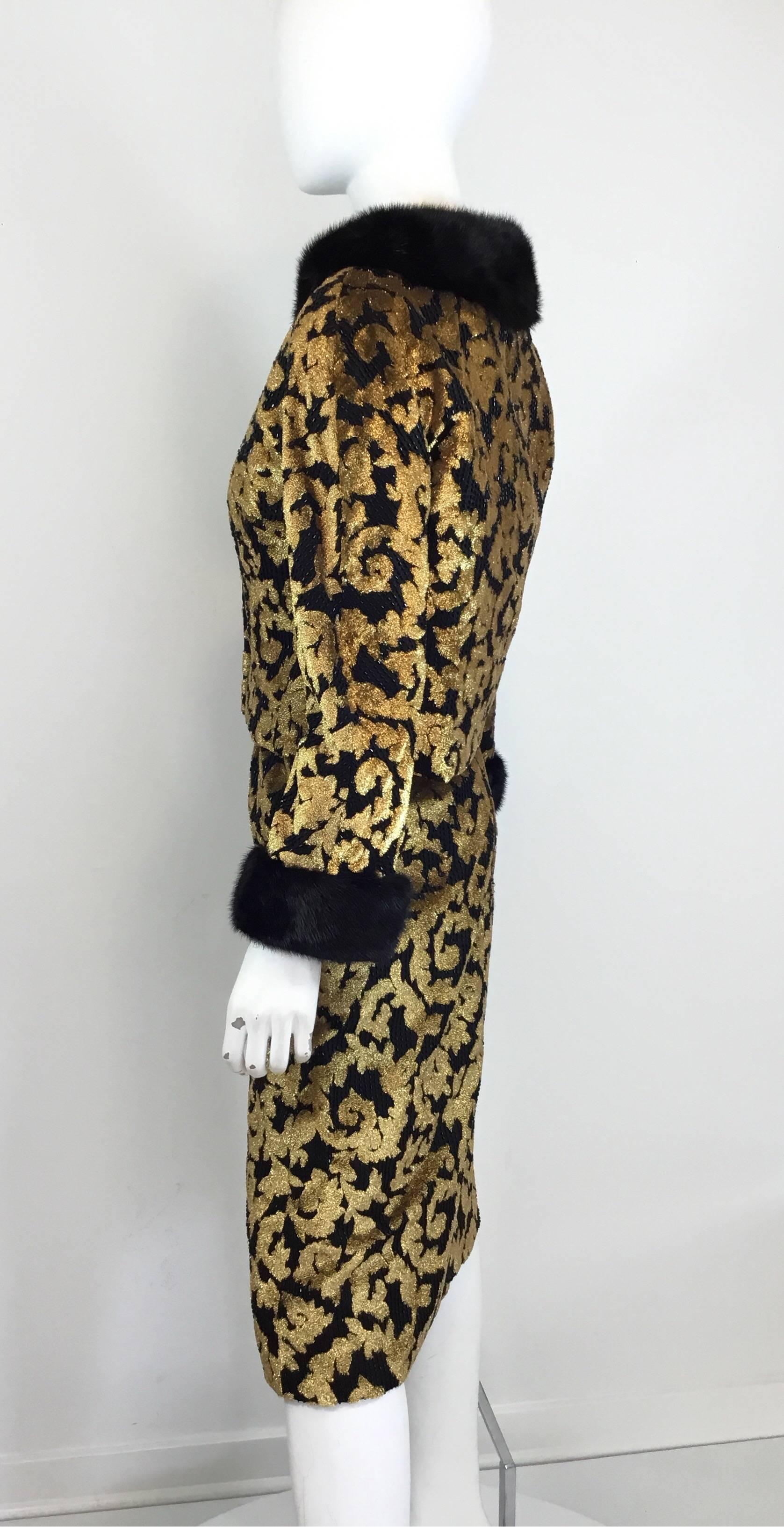 Black Jean Louis Gold Lamé Dress Jacket Suit, 1960s 