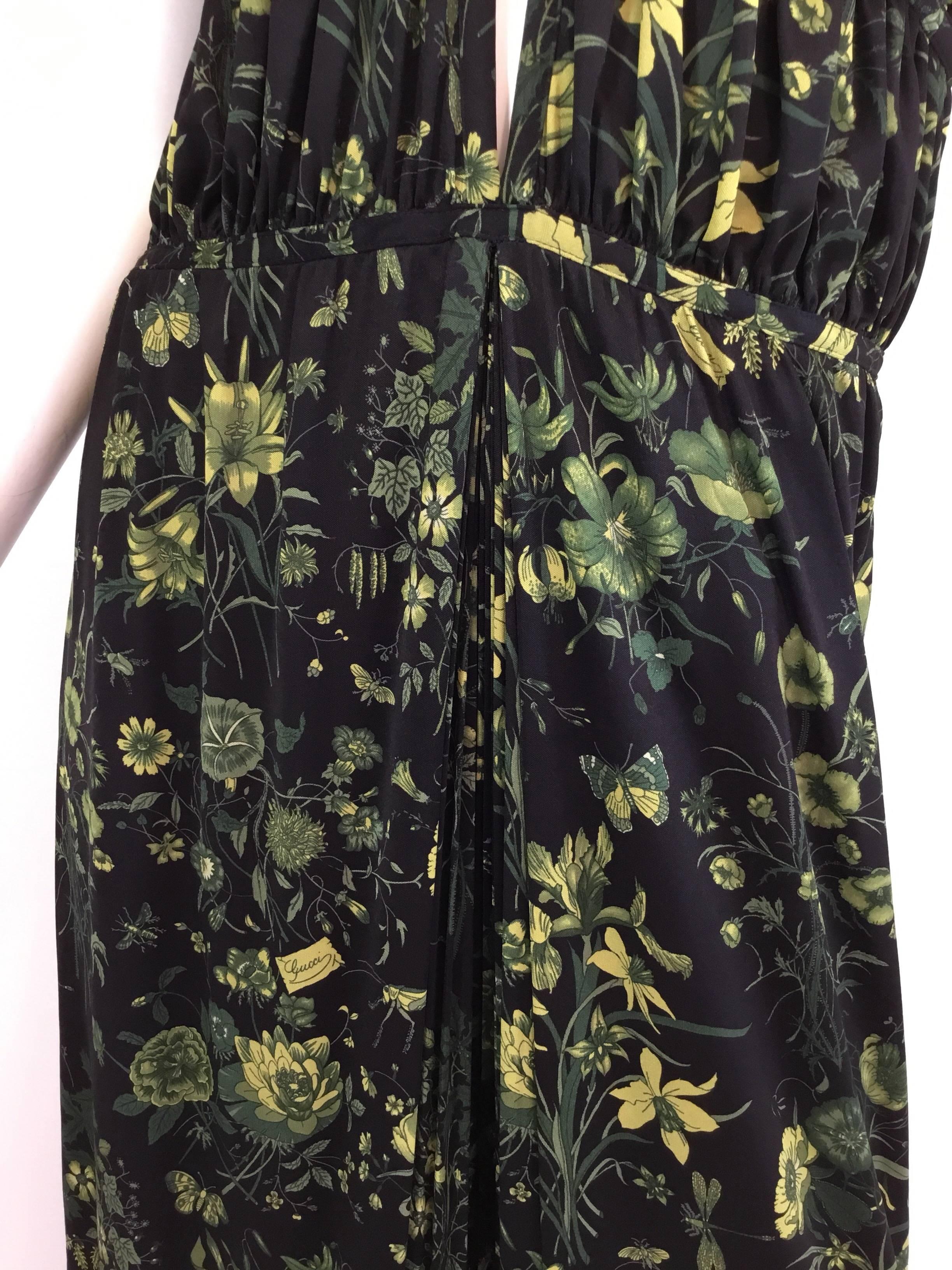 Gucci Green Butterfly Print Jersey Maxi Dress 1