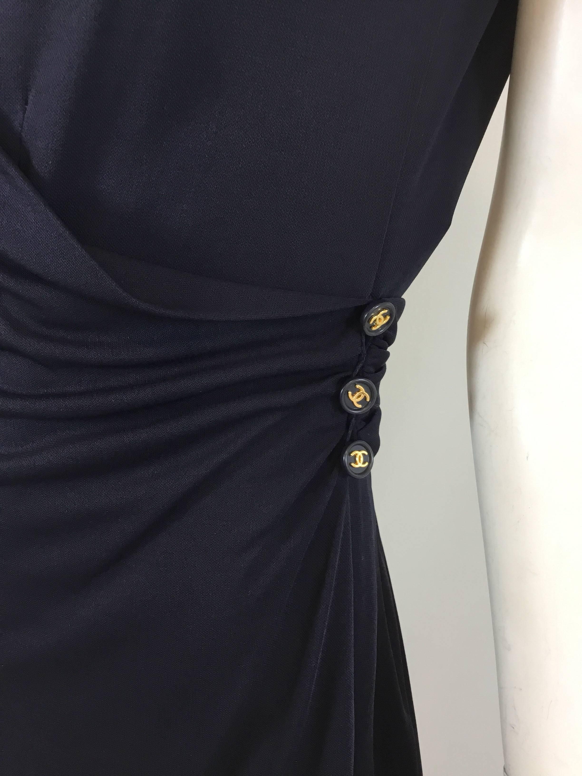 Chanel 97 P Navy Blue Rayon Matte Jersey Gown 4