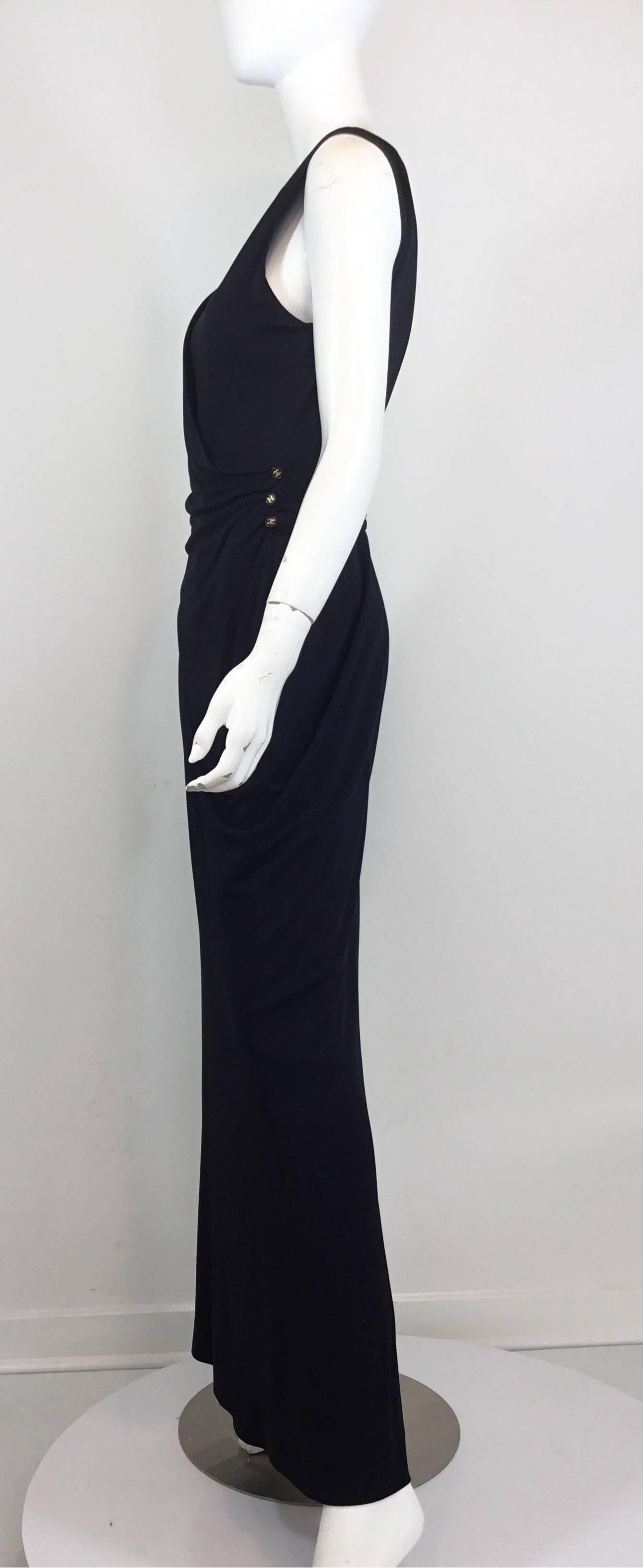 Black Chanel 97 P Navy Blue Rayon Matte Jersey Gown