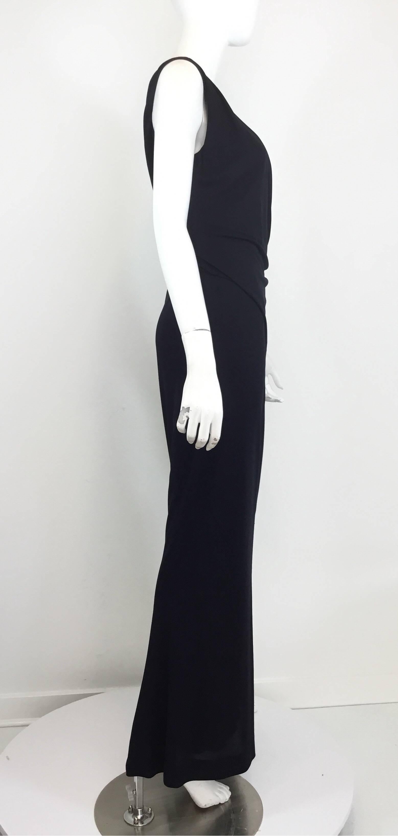 Chanel 97 P Navy Blue Rayon Matte Jersey Gown In Excellent Condition In Carmel, CA