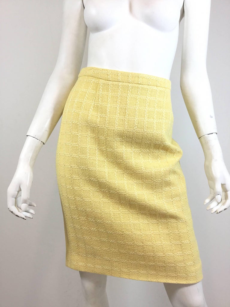 Vintage 1997 C Chanel Yellow Tweed Knit Skirt Suit at 1stDibs