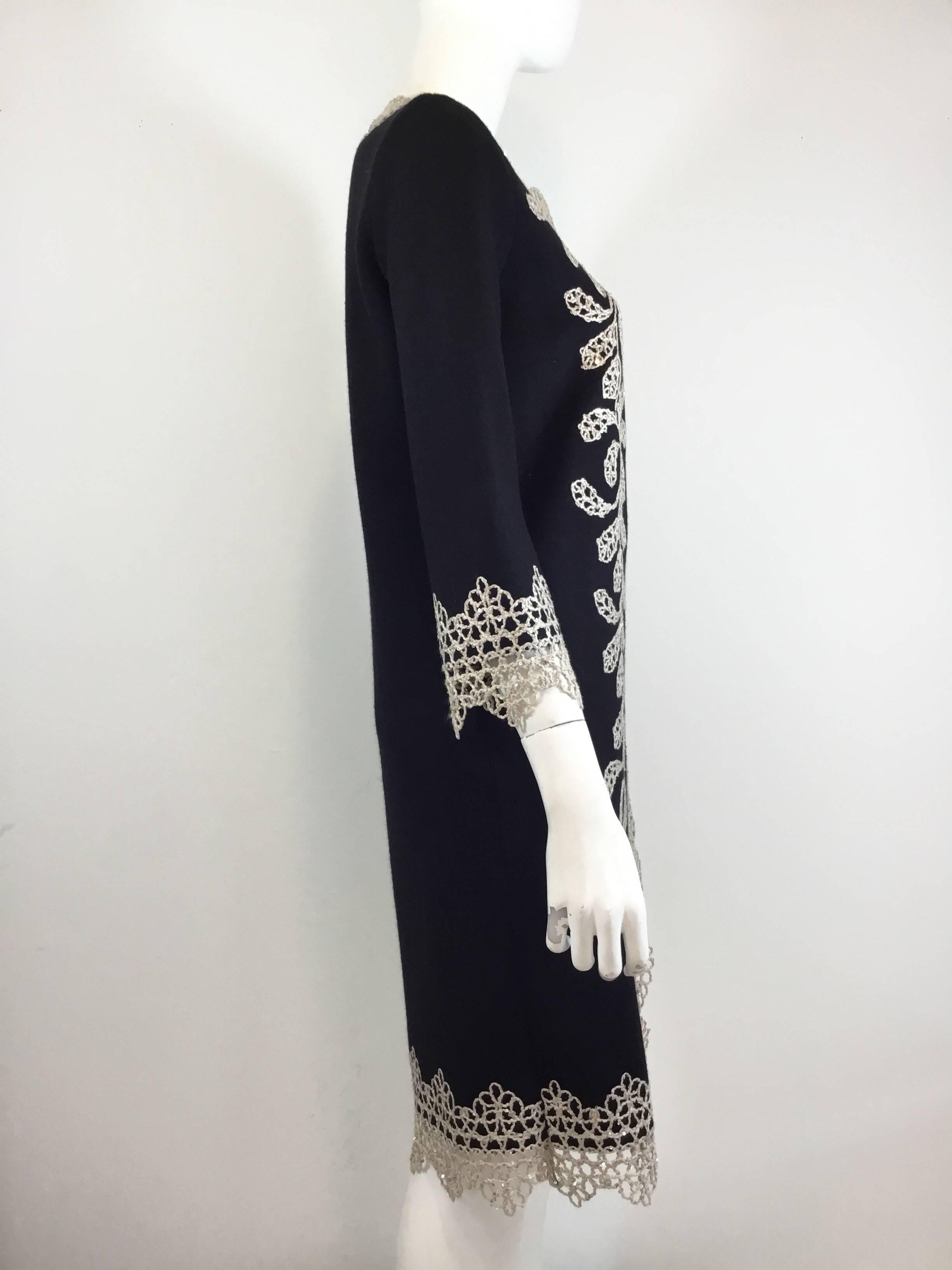 Black Oscar de la Renta Embellished Knit Sweater Coat, Fall 2013