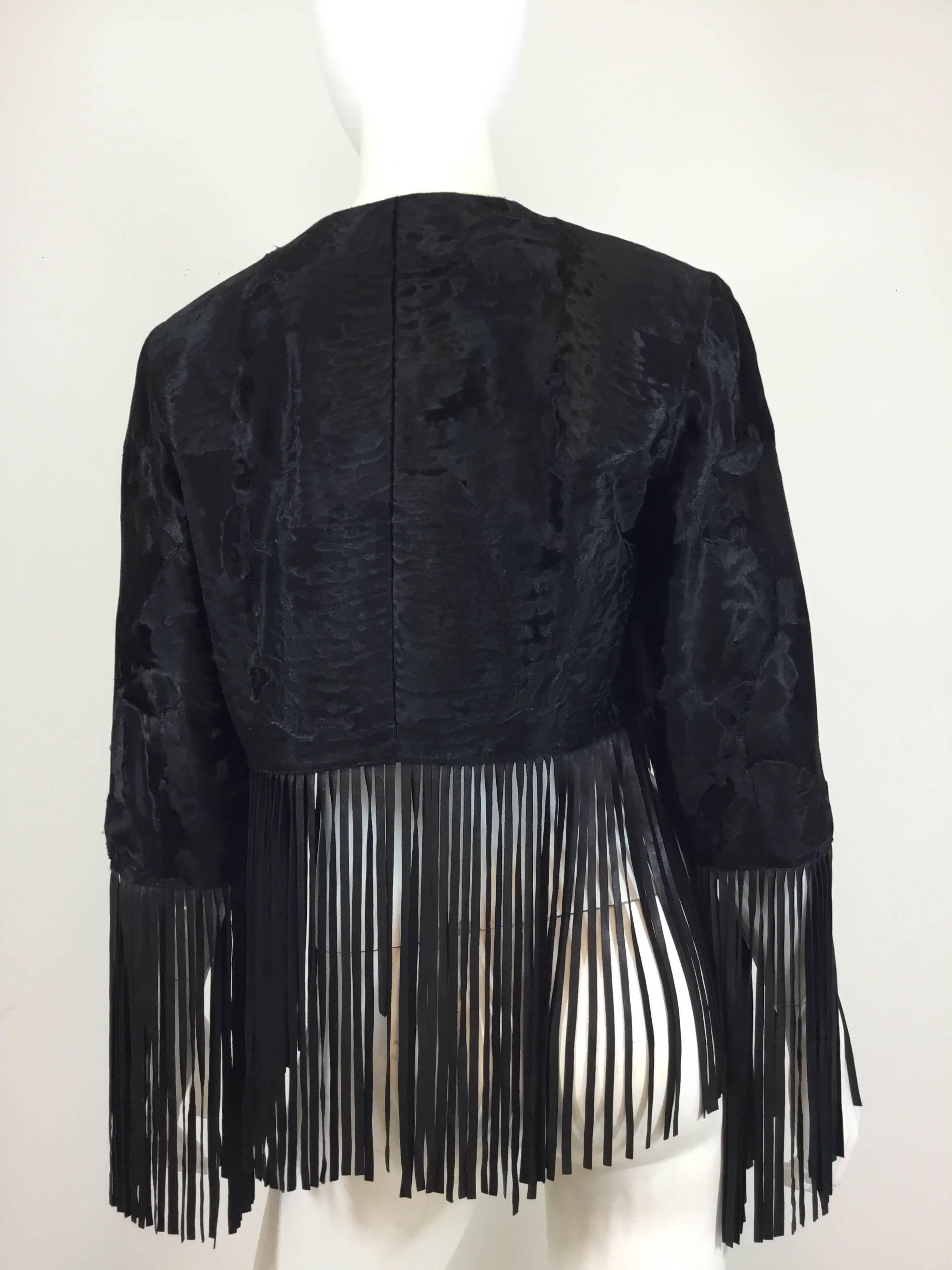 Black Bisang Couture Broadtail Jacket with Leather Fringe For Sale