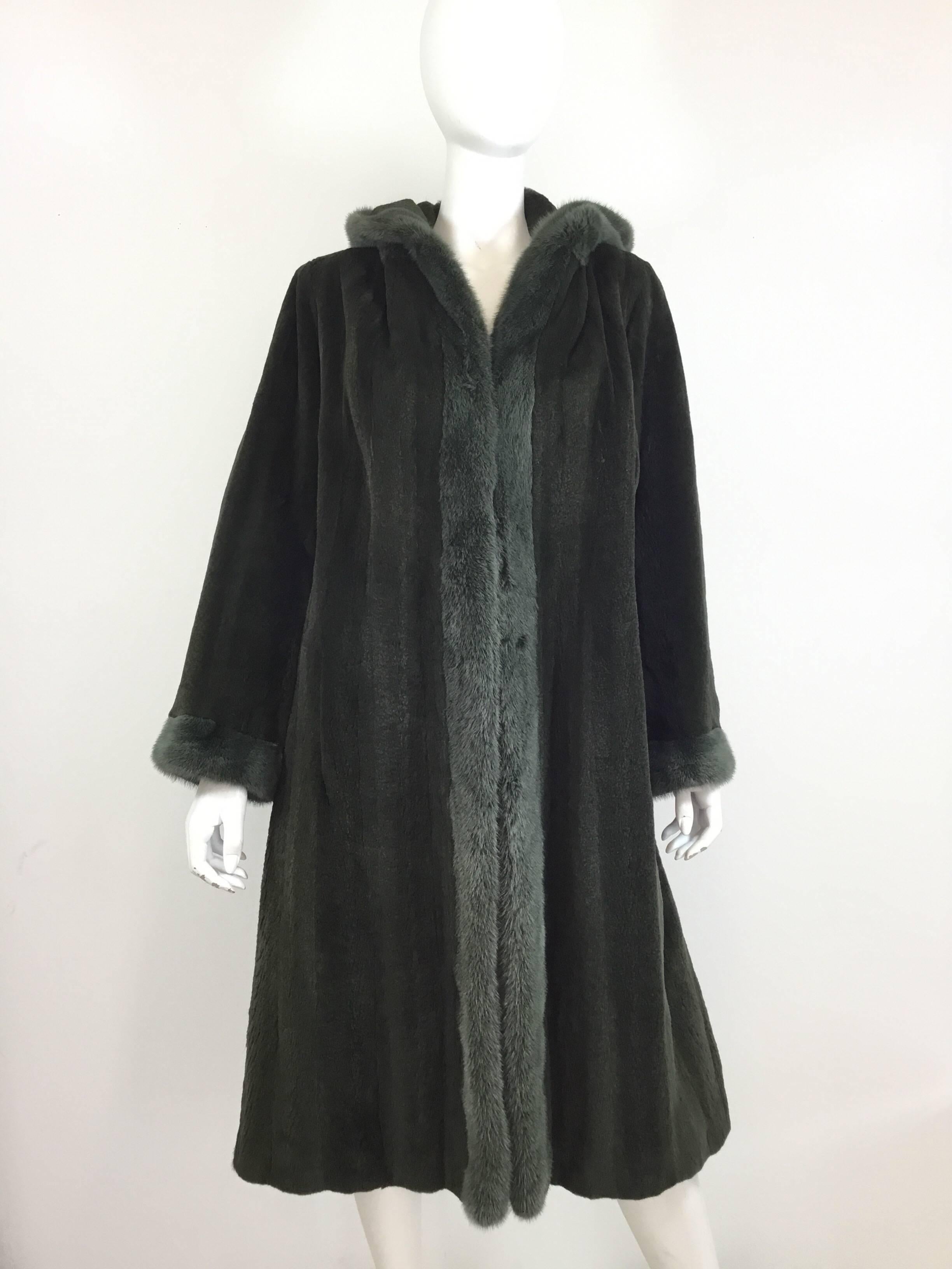 Black Olive Mink Fur Reversible Rain Coat