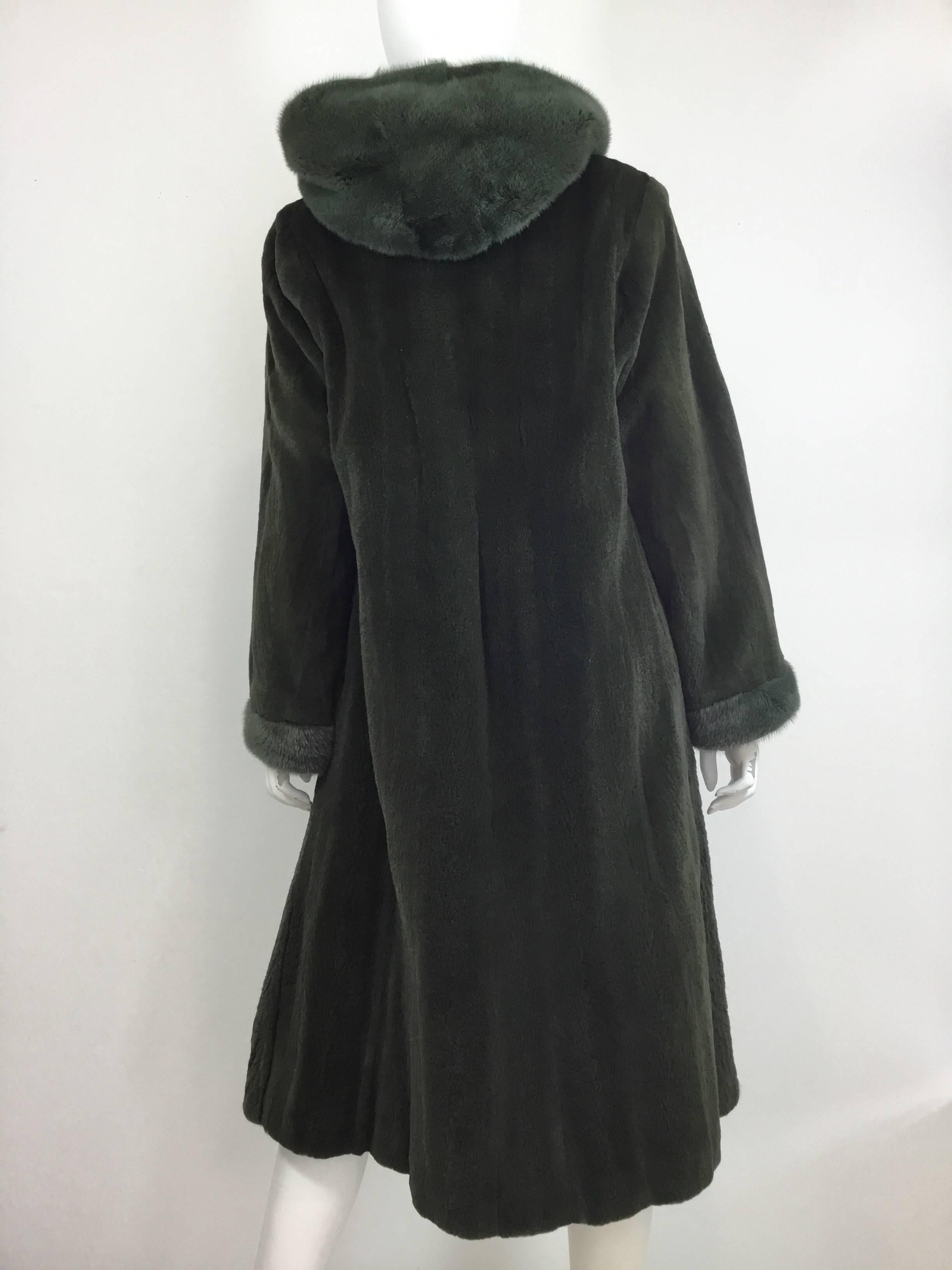 Women's Olive Mink Fur Reversible Rain Coat