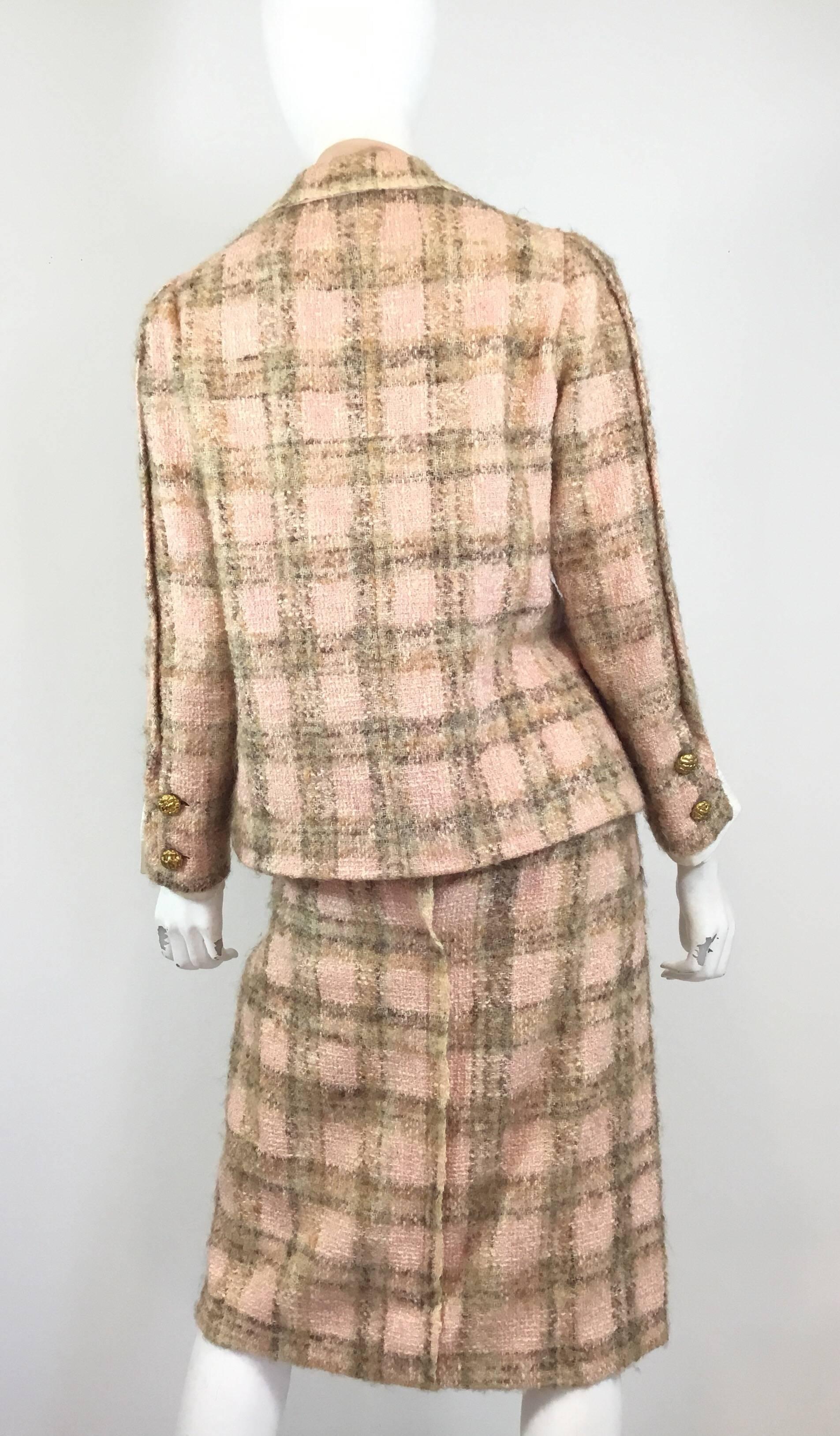 Women's Chanel Couture 1960’s Pink Tweed Skirt Suit